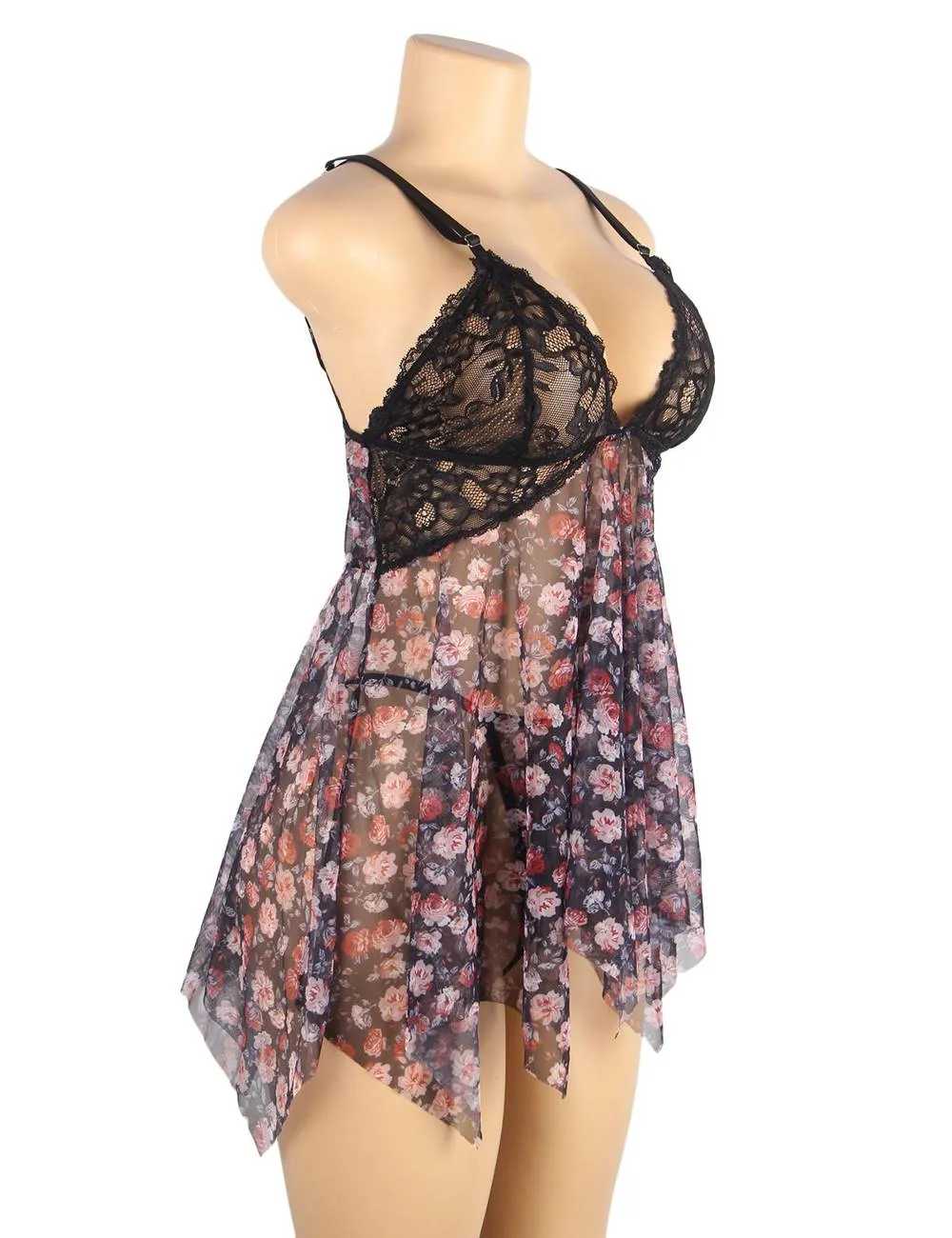 Sexy front slit irregular skirt transparent mesh babydoll