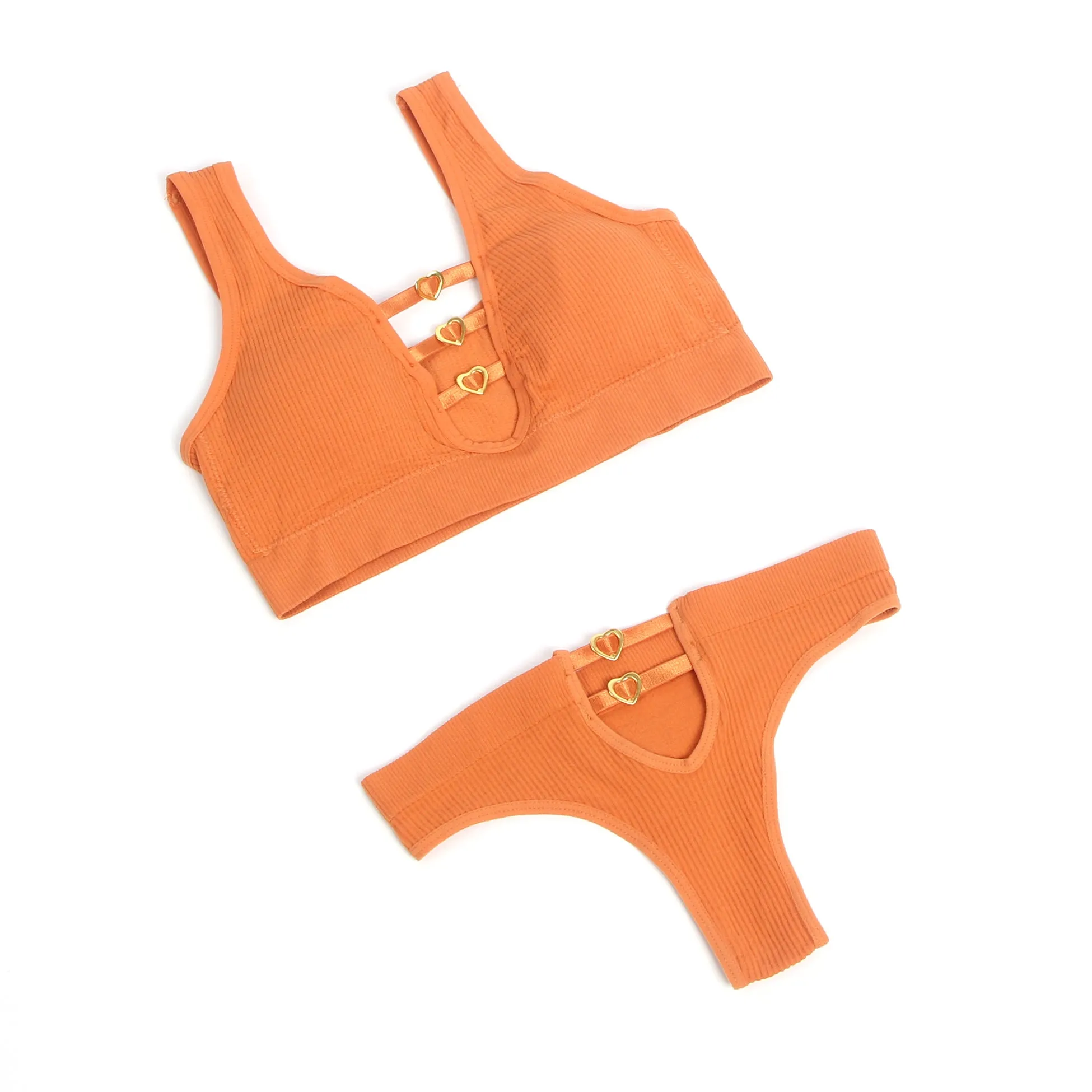 Sexy Hollow Heart Buckles Knitted Seamless Bra Set Egypt
