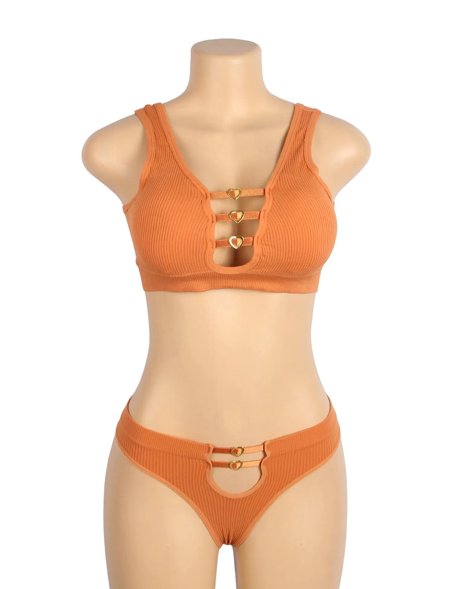 Sexy Hollow Heart Buckles Knitted Seamless Bra Set Egypt