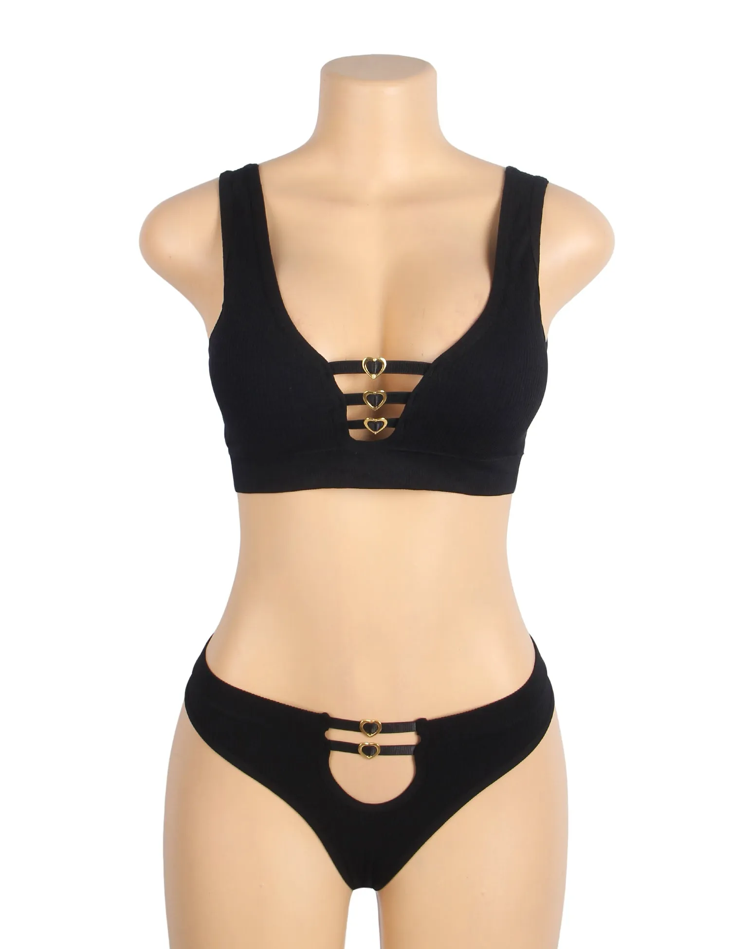 Sexy Hollow Heart Buckles Knitted Seamless Bra Set Egypt