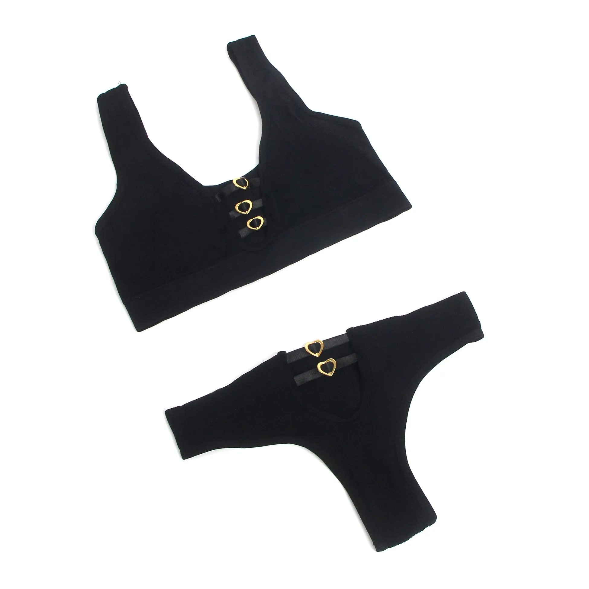 Sexy Hollow Heart Buckles Knitted Seamless Bra Set Egypt