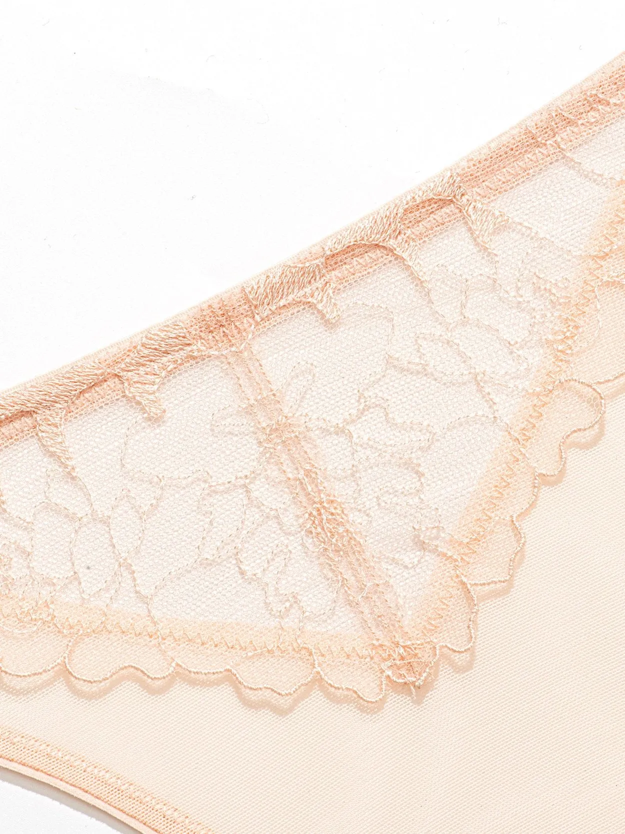 Sexy Lace Embroidered Thong Panty T Back Low Waist Nude