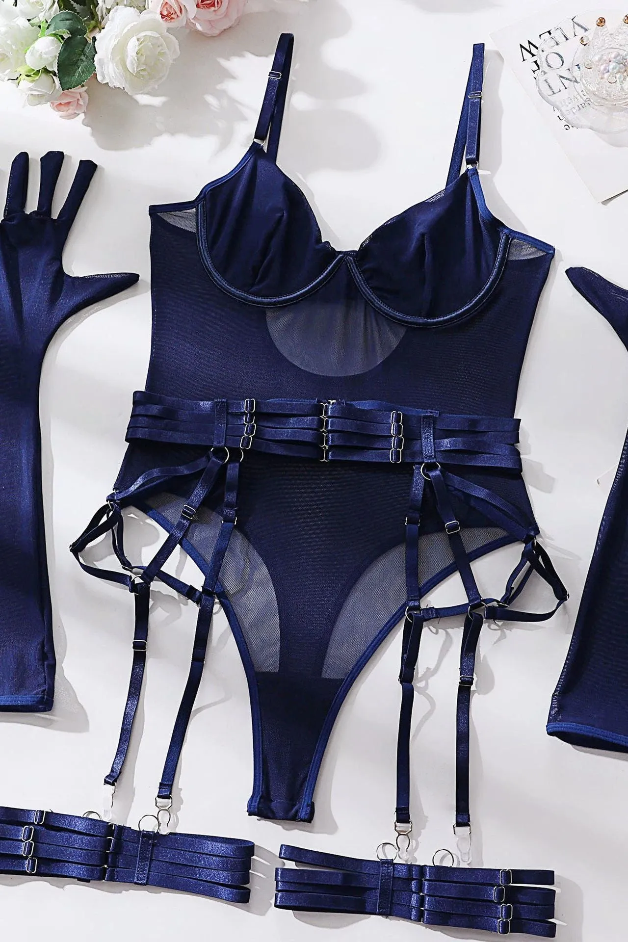 sexy one-piece bodysuit with gloves