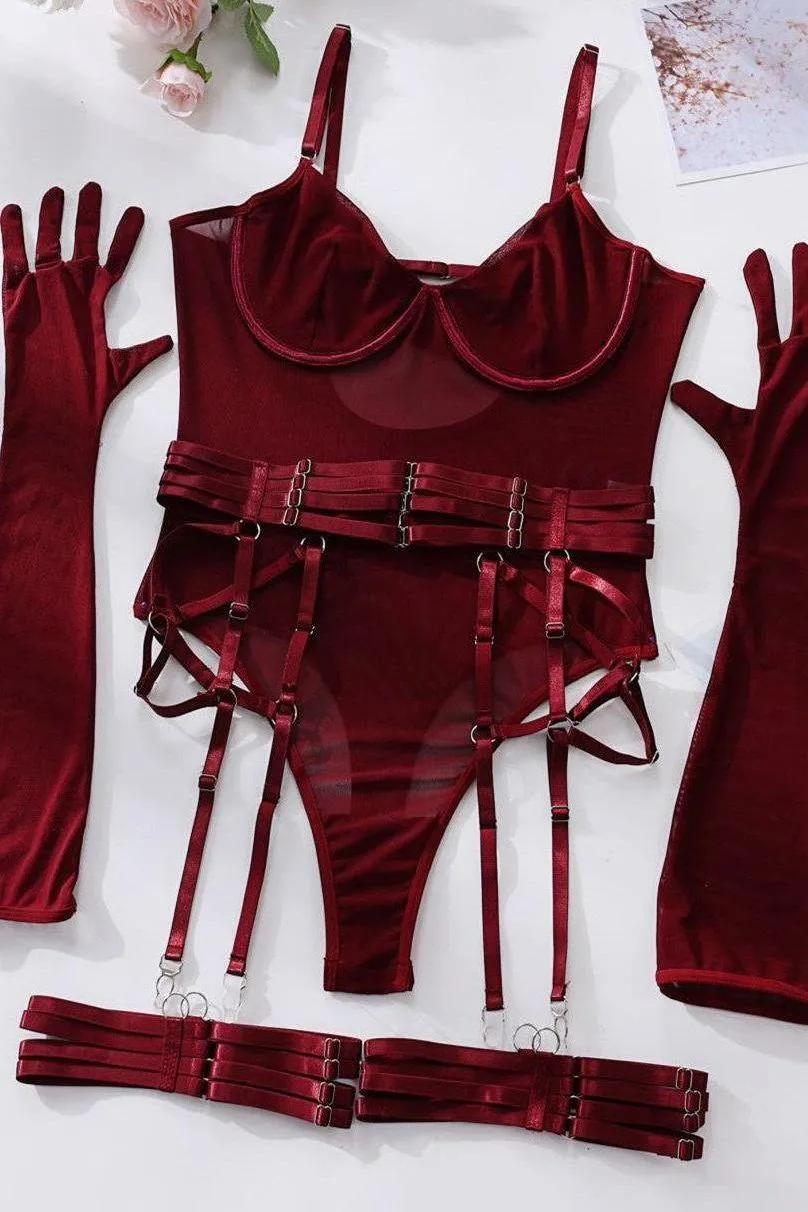 sexy one-piece bodysuit with gloves