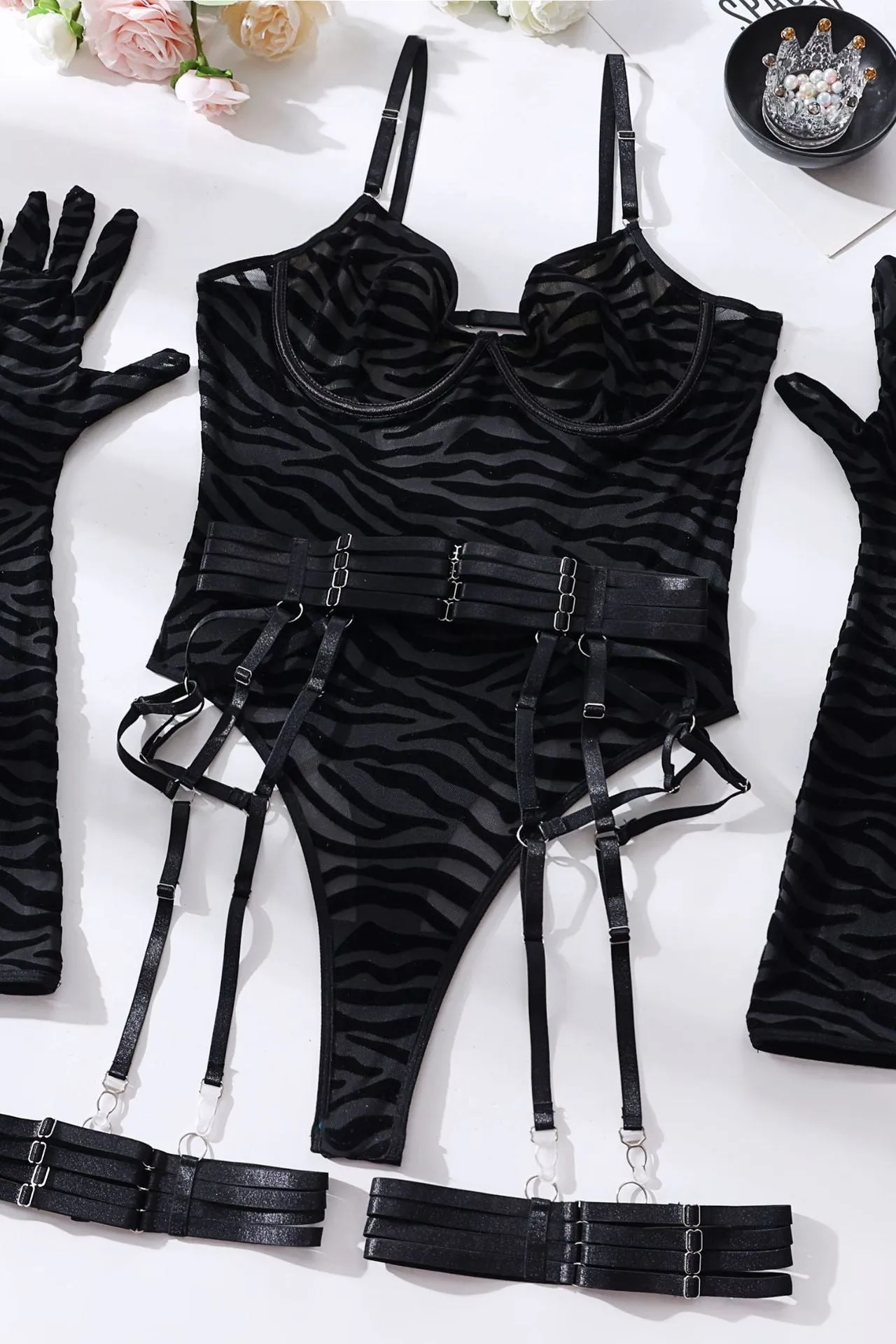 sexy one-piece bodysuit with gloves