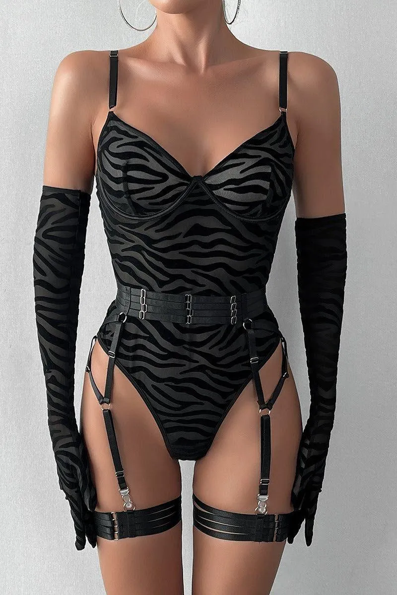sexy one-piece bodysuit with gloves