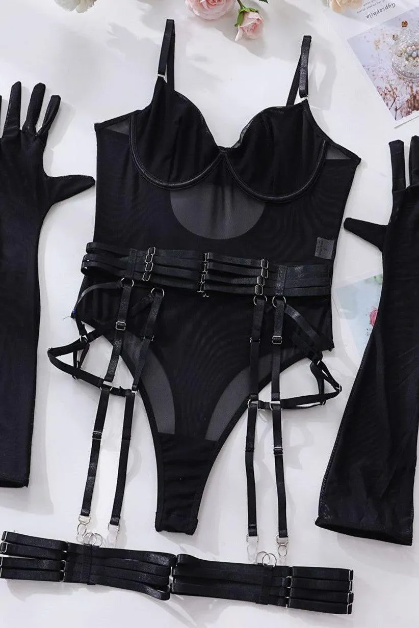 sexy one-piece bodysuit with gloves