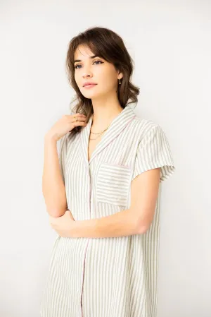 Shawl Collar Striped Boyfriend Shirt in Lino