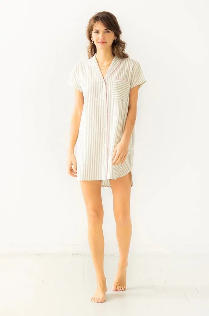 Shawl Collar Striped Boyfriend Shirt in Lino