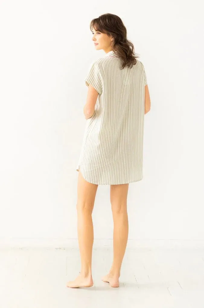 Shawl Collar Striped Boyfriend Shirt in Lino