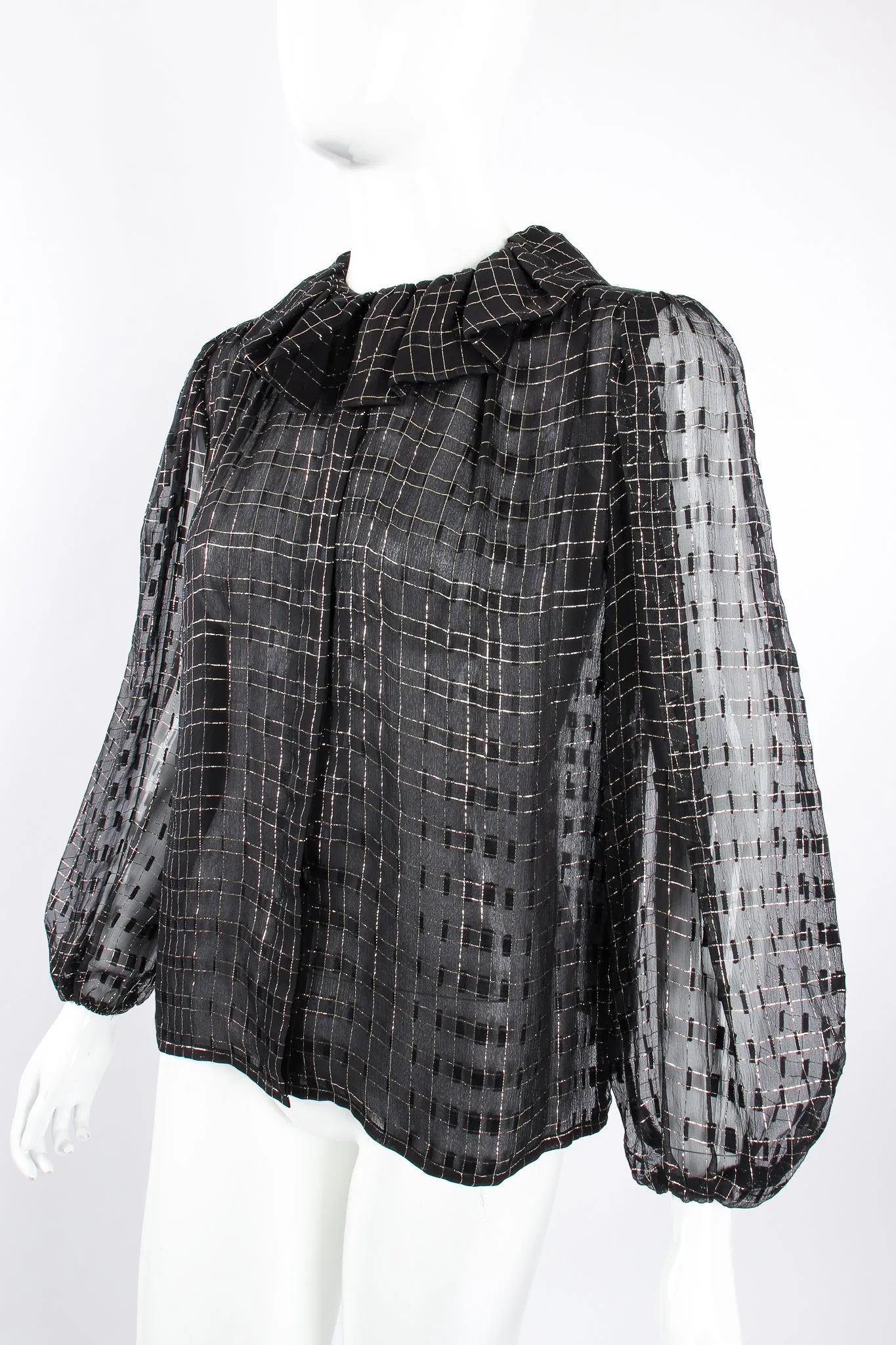 Sheer Ruffle Collar Lamé Blouse