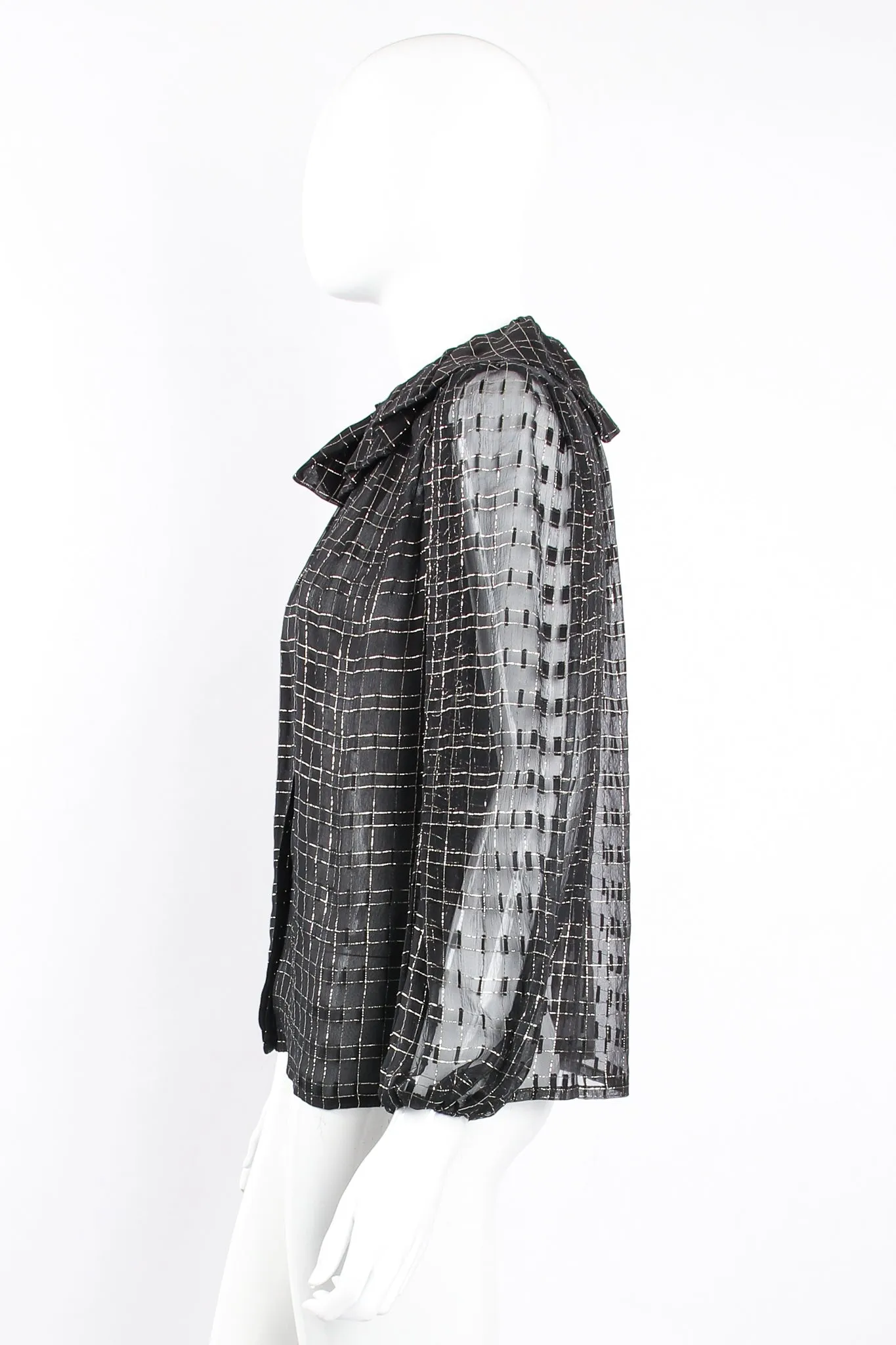 Sheer Ruffle Collar Lamé Blouse