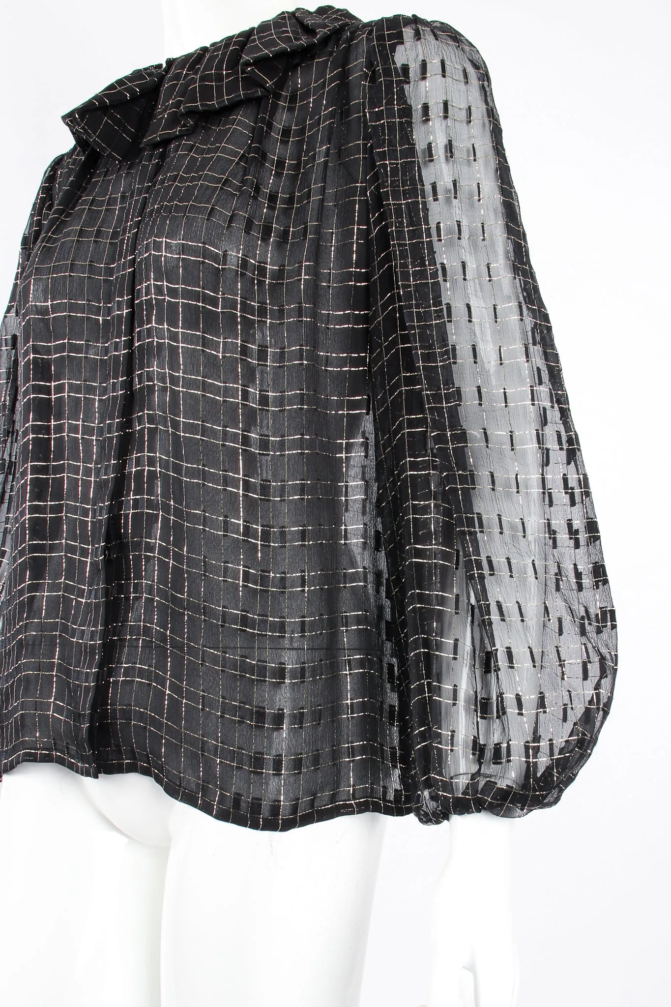 Sheer Ruffle Collar Lamé Blouse