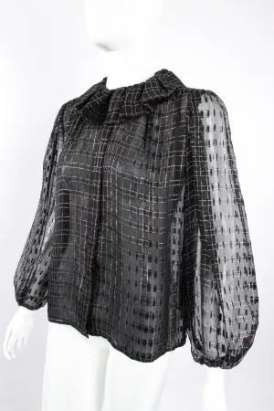 Sheer Ruffle Collar Lamé Blouse