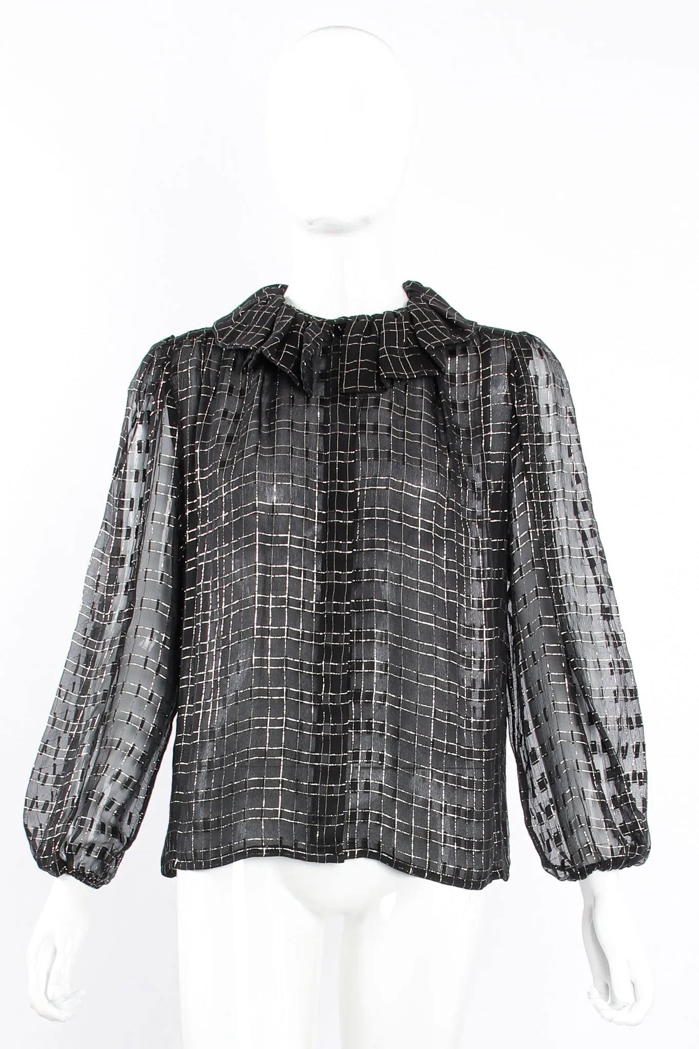 Sheer Ruffle Collar Lamé Blouse