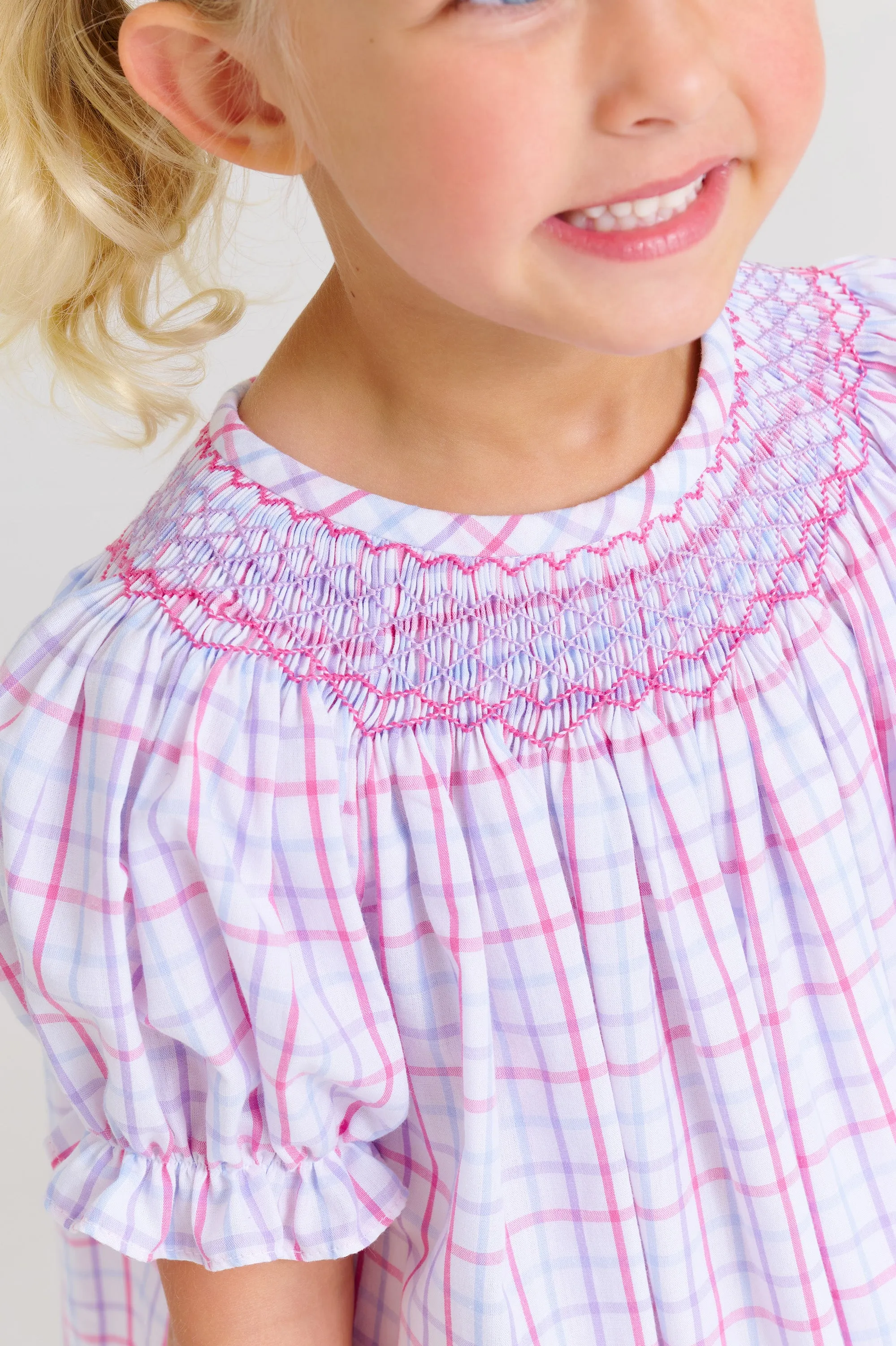 Short Sleeve Bettye Sue Smocked Top - Winter Park Windowpane