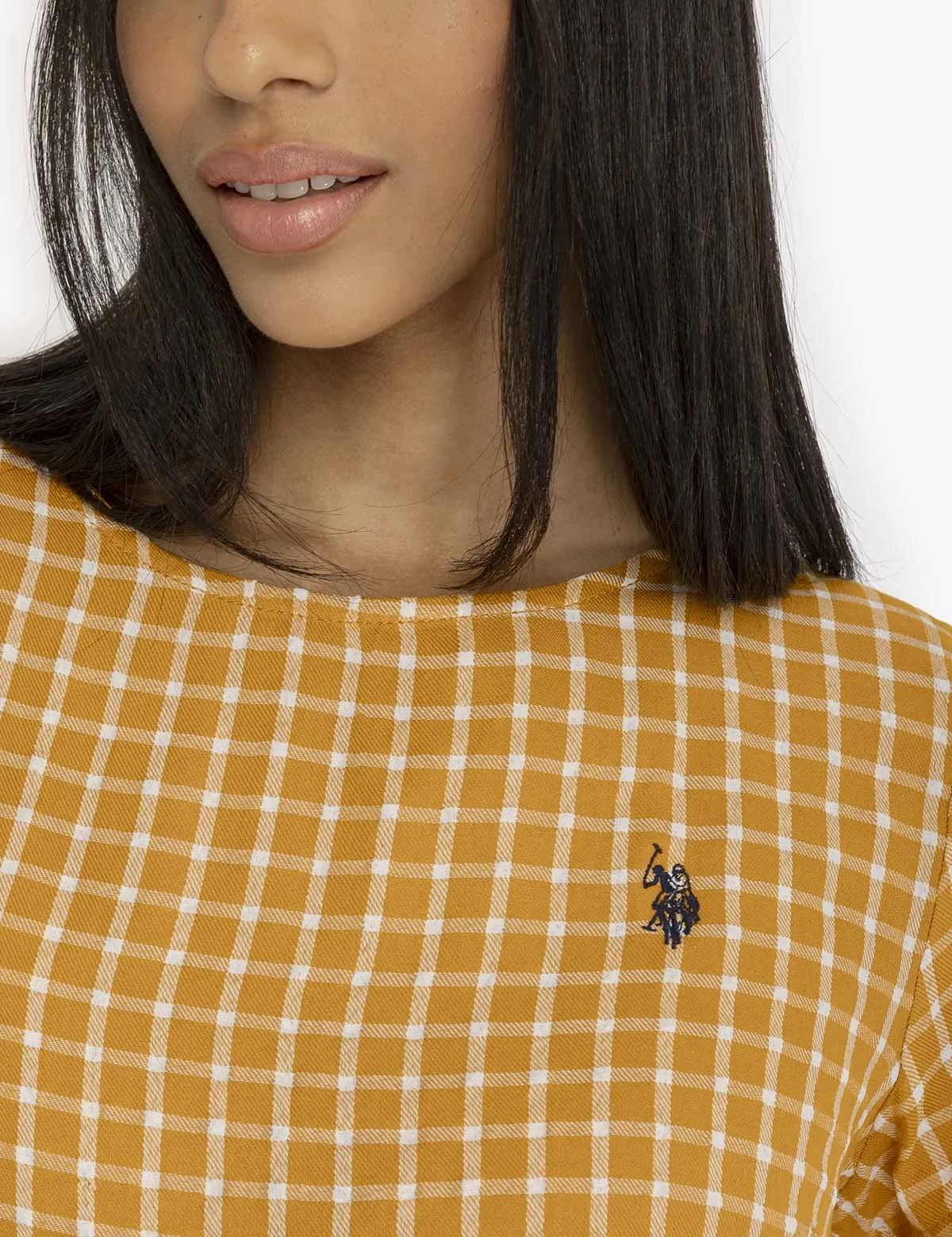SHORT SLEEVE PEPLUM GRID TOP