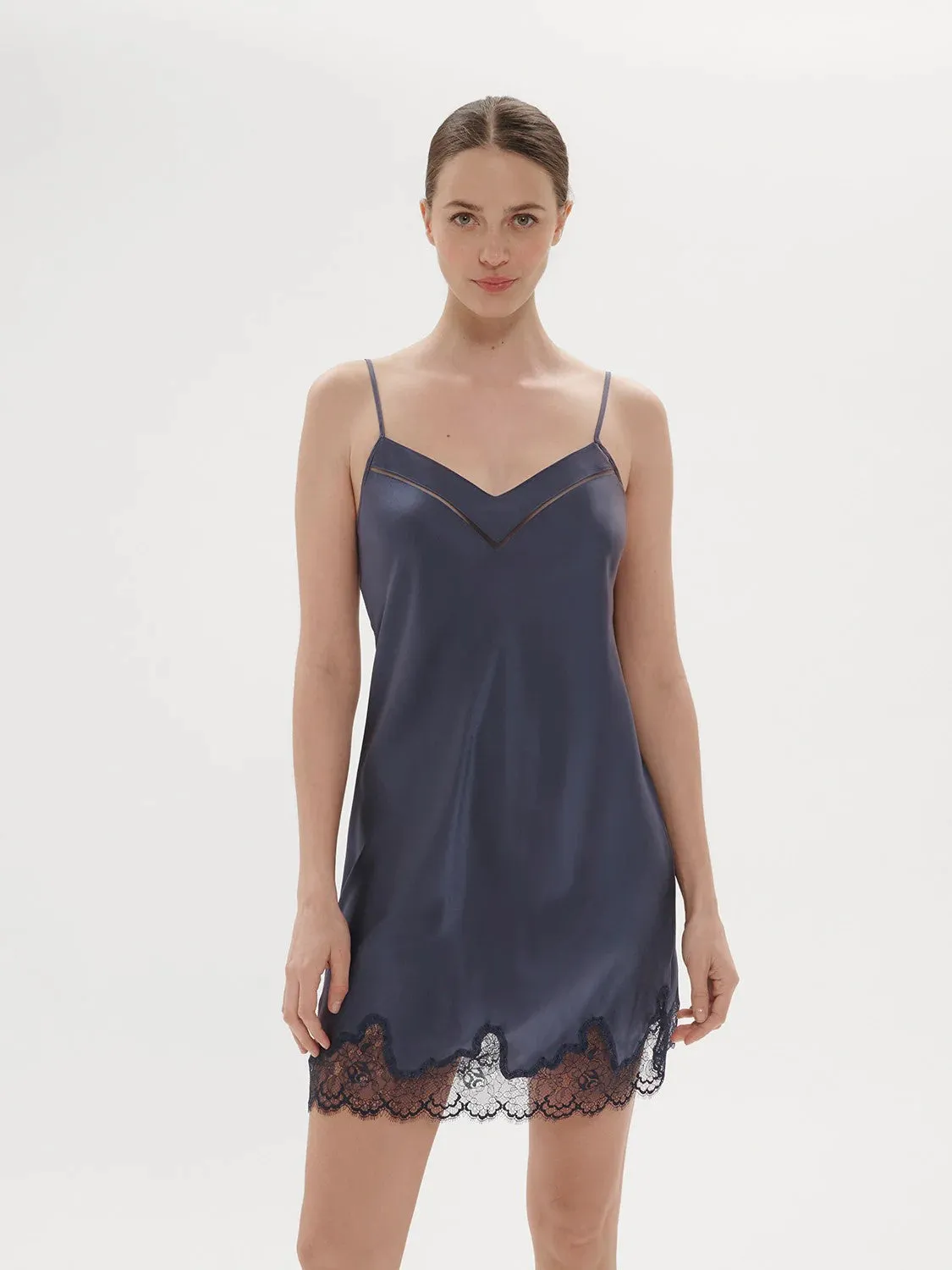 Simone Perele Nocturne Silk Chemise - Cinder Blue