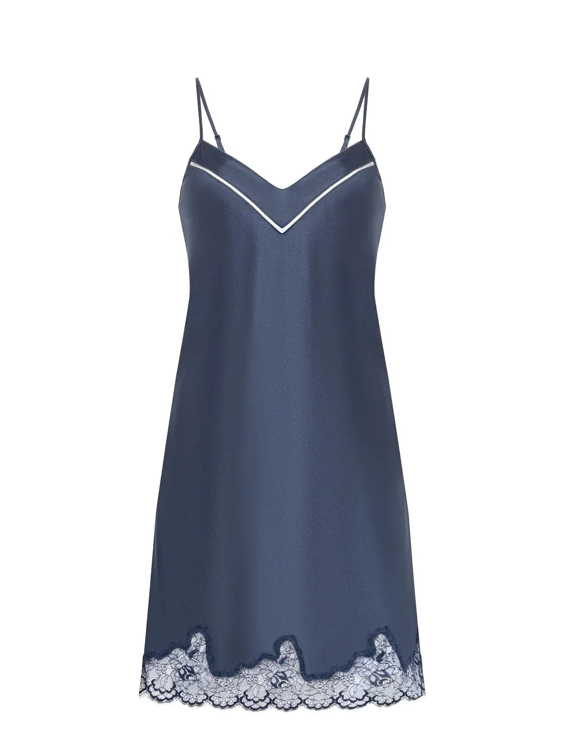Simone Perele Nocturne Silk Chemise - Cinder Blue