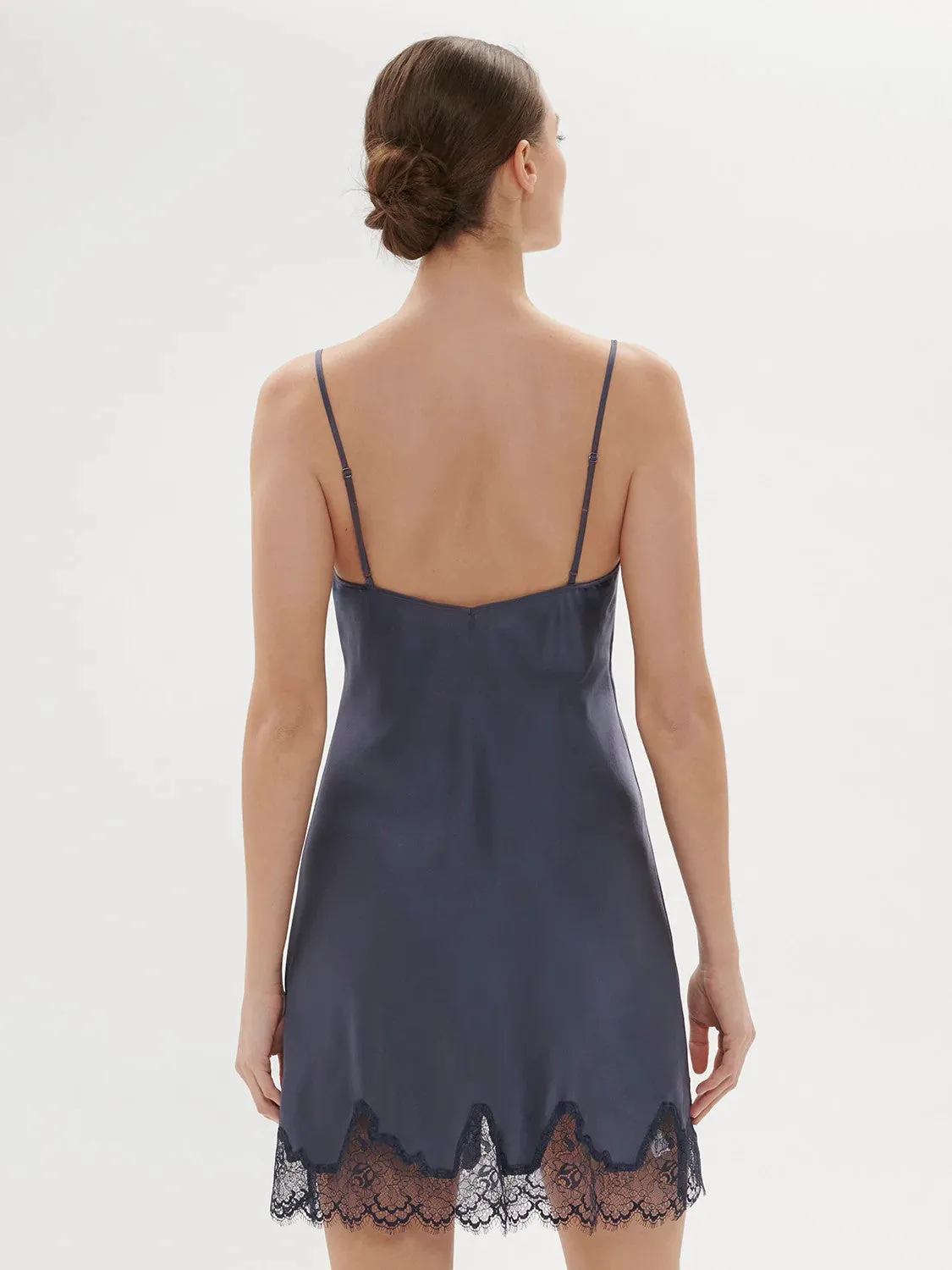 Simone Perele Nocturne Silk Chemise - Cinder Blue