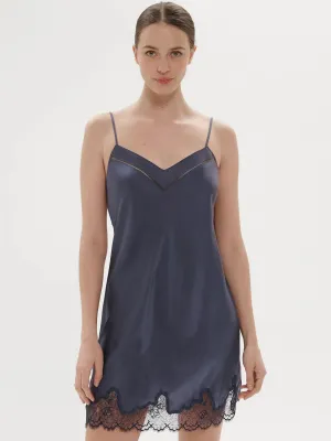 Simone Perele Nocturne Silk Chemise - Cinder Blue