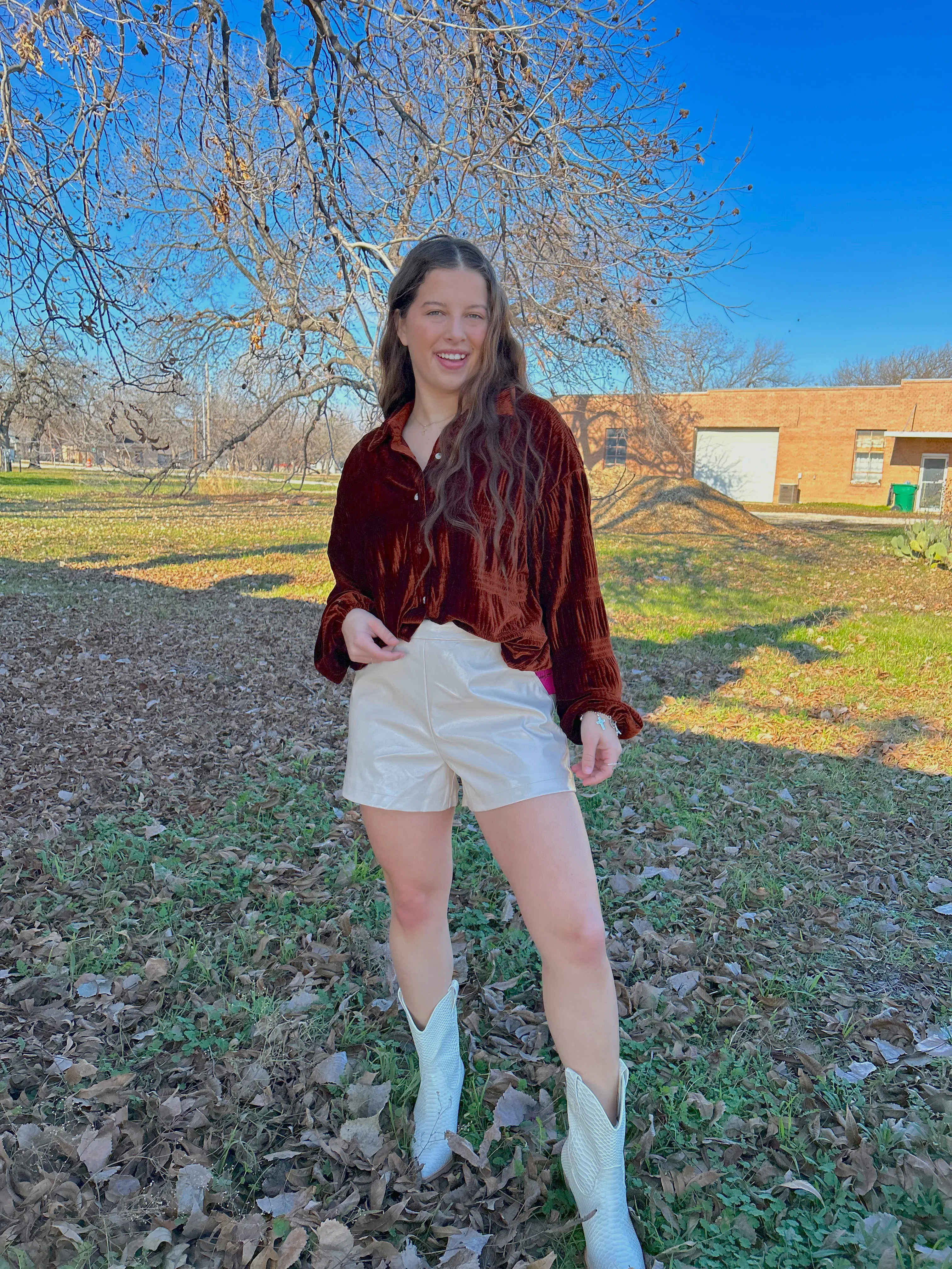Slick Ivory Leather Shorts