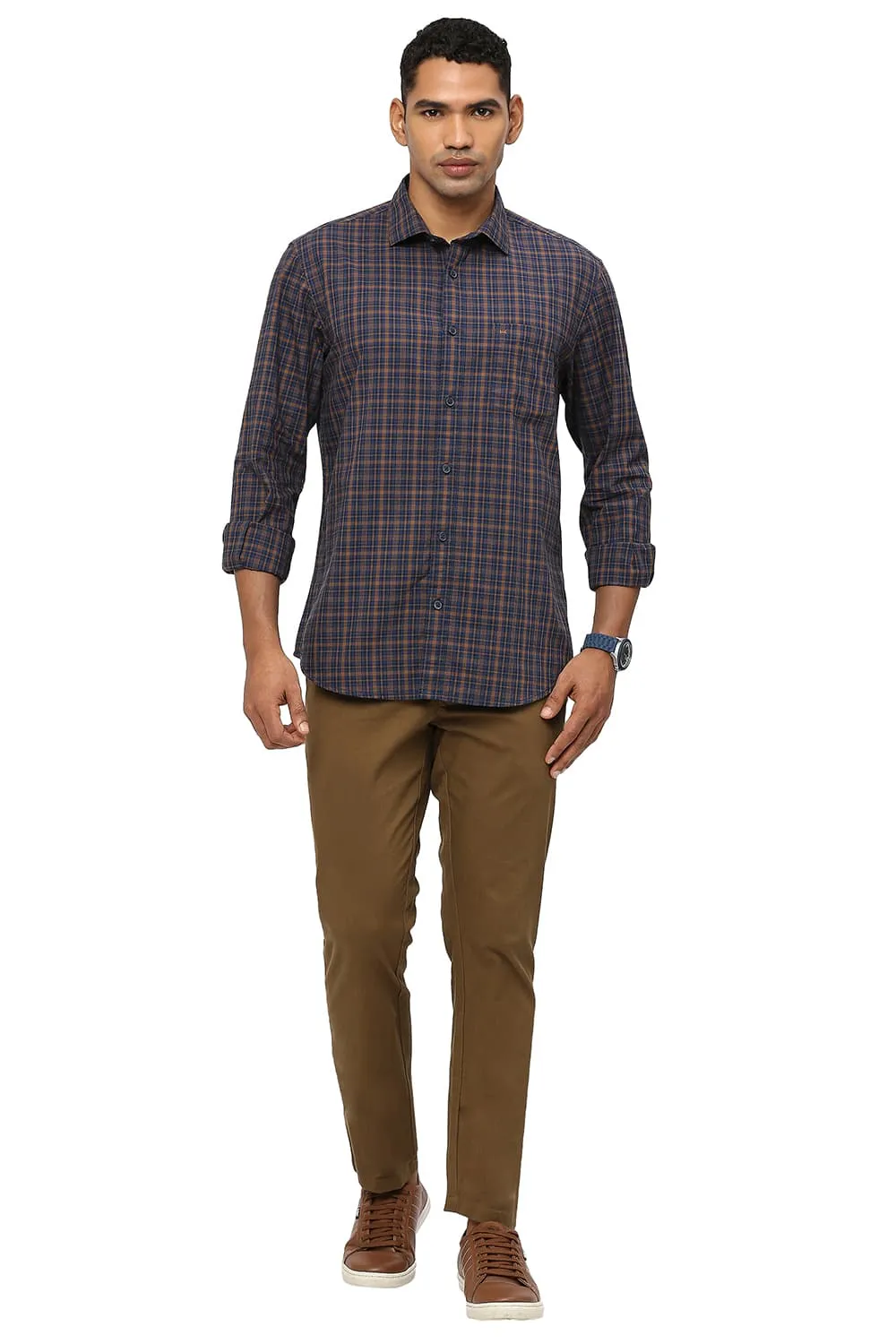 Slim Fit Cotton Checks Shirt