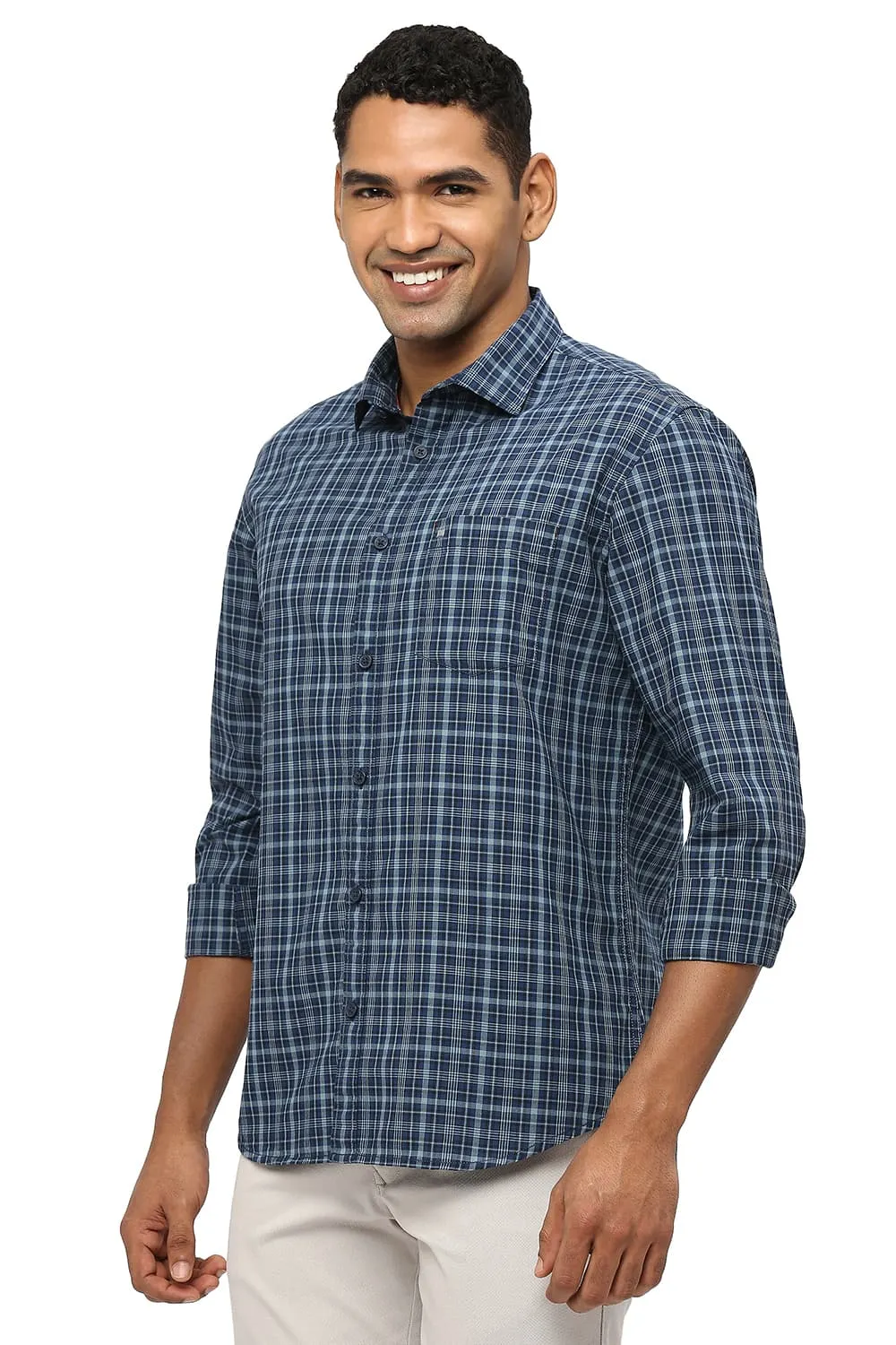 Slim Fit Cotton Checks Shirt