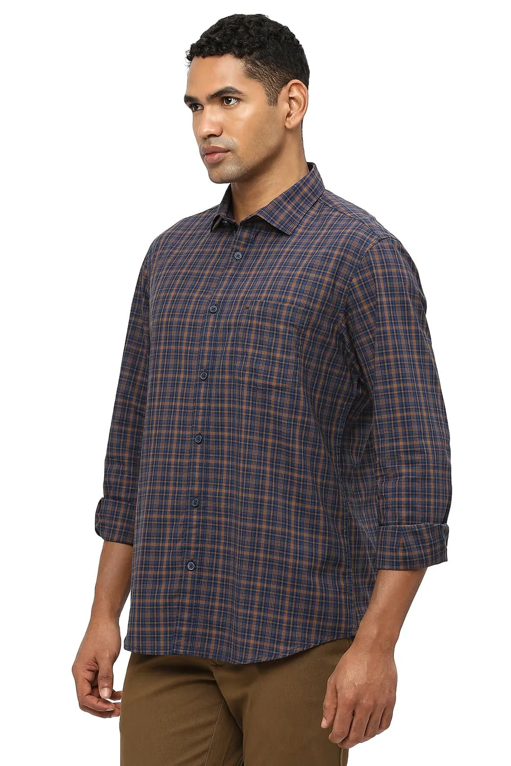 Slim Fit Cotton Checks Shirt