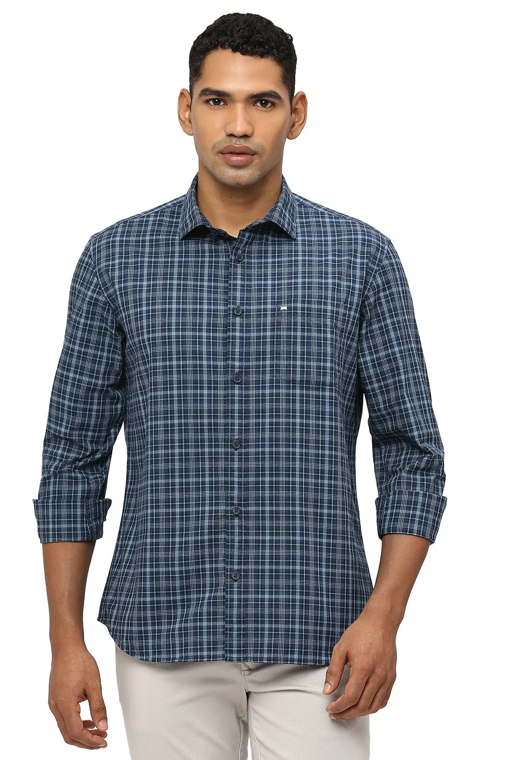 Slim Fit Cotton Checks Shirt
