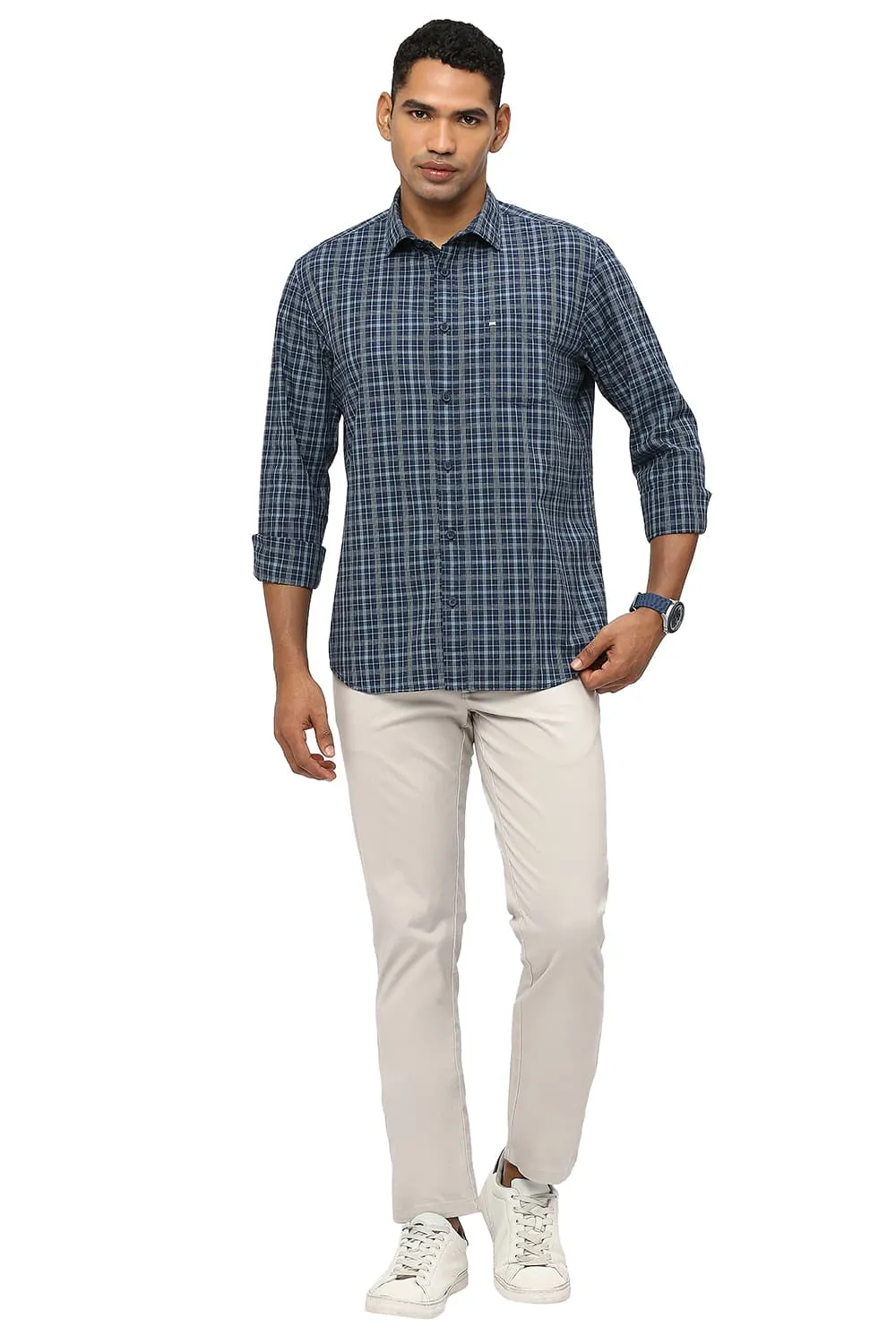 Slim Fit Cotton Checks Shirt