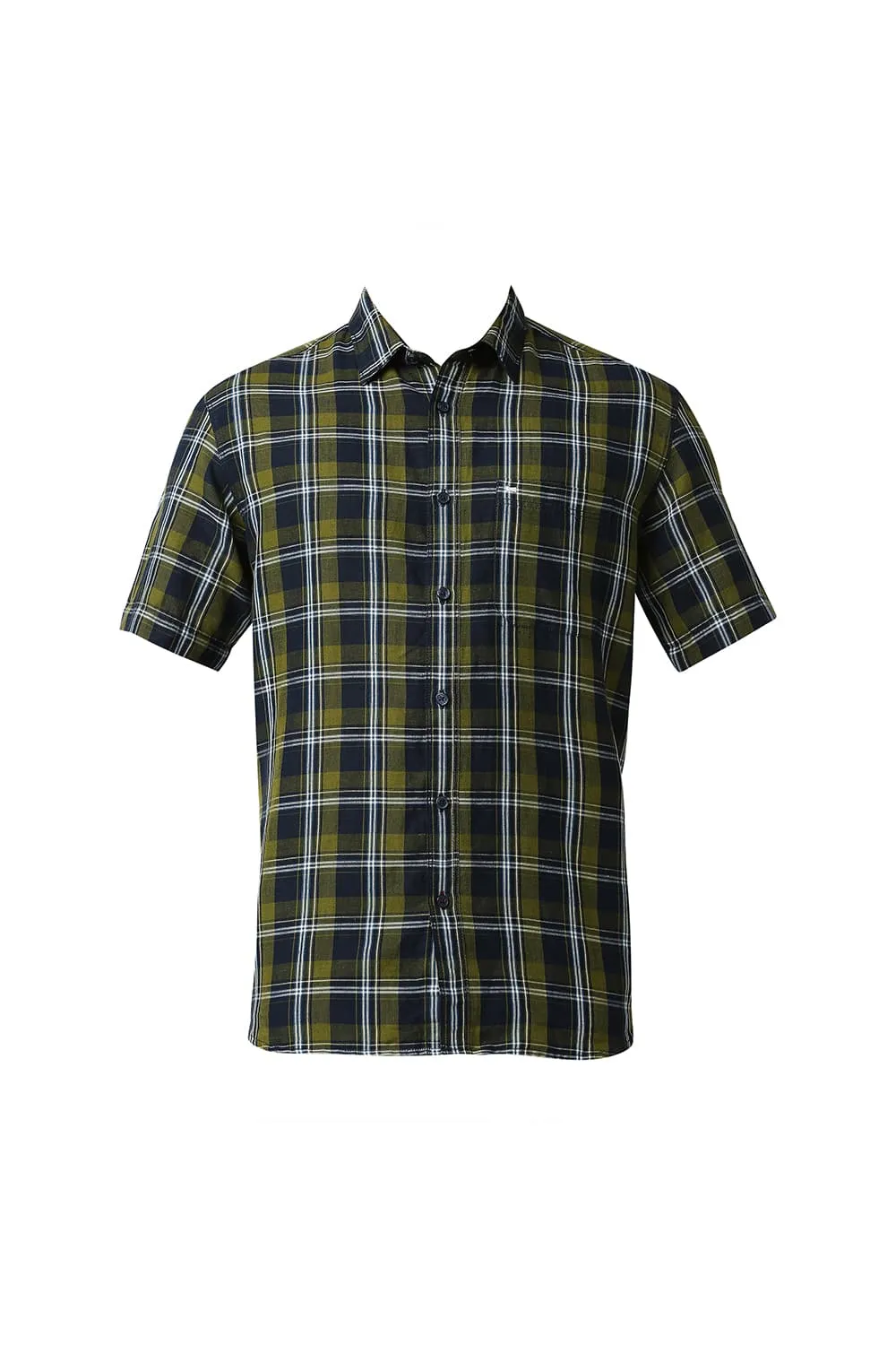Slim Fit Cotton Linen Checks Halfsleeves Shirt