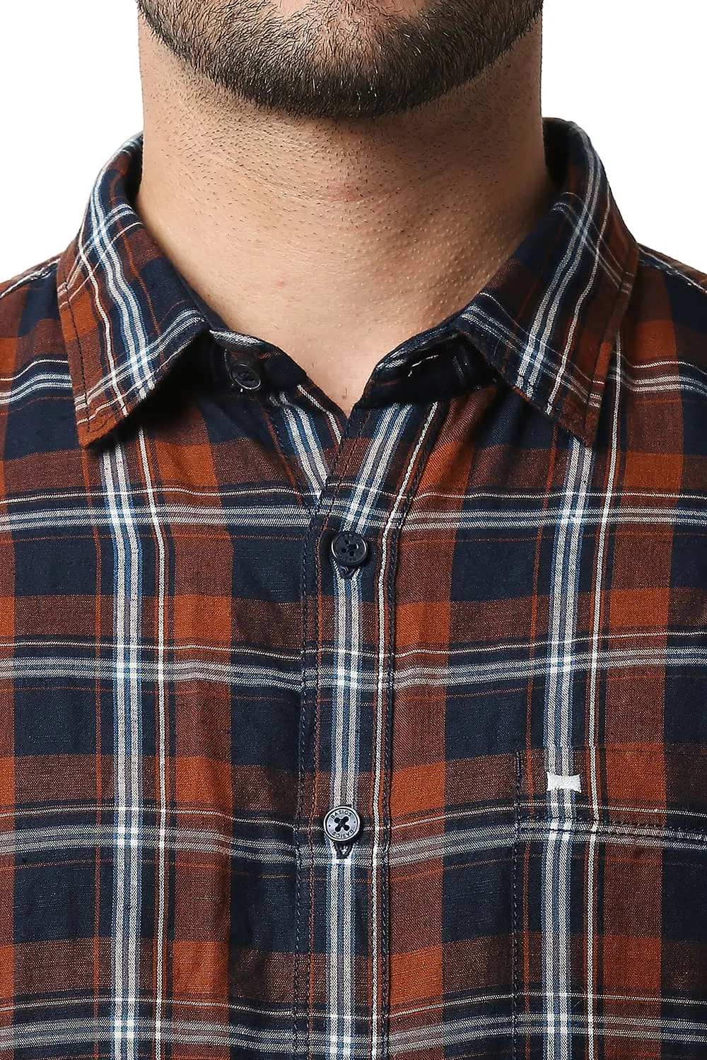 Slim Fit Cotton Linen Checks Halfsleeves Shirt