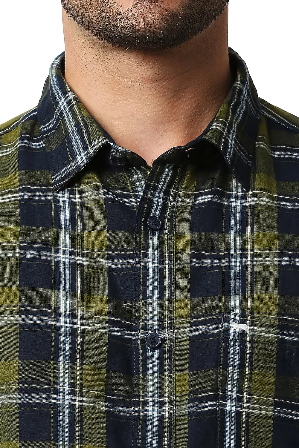 Slim Fit Cotton Linen Checks Halfsleeves Shirt
