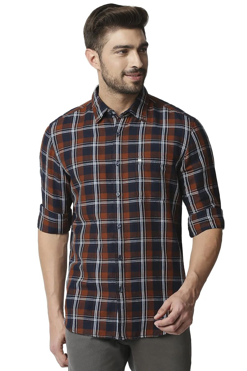 Slim Fit Cotton Linen Checks Shirt
