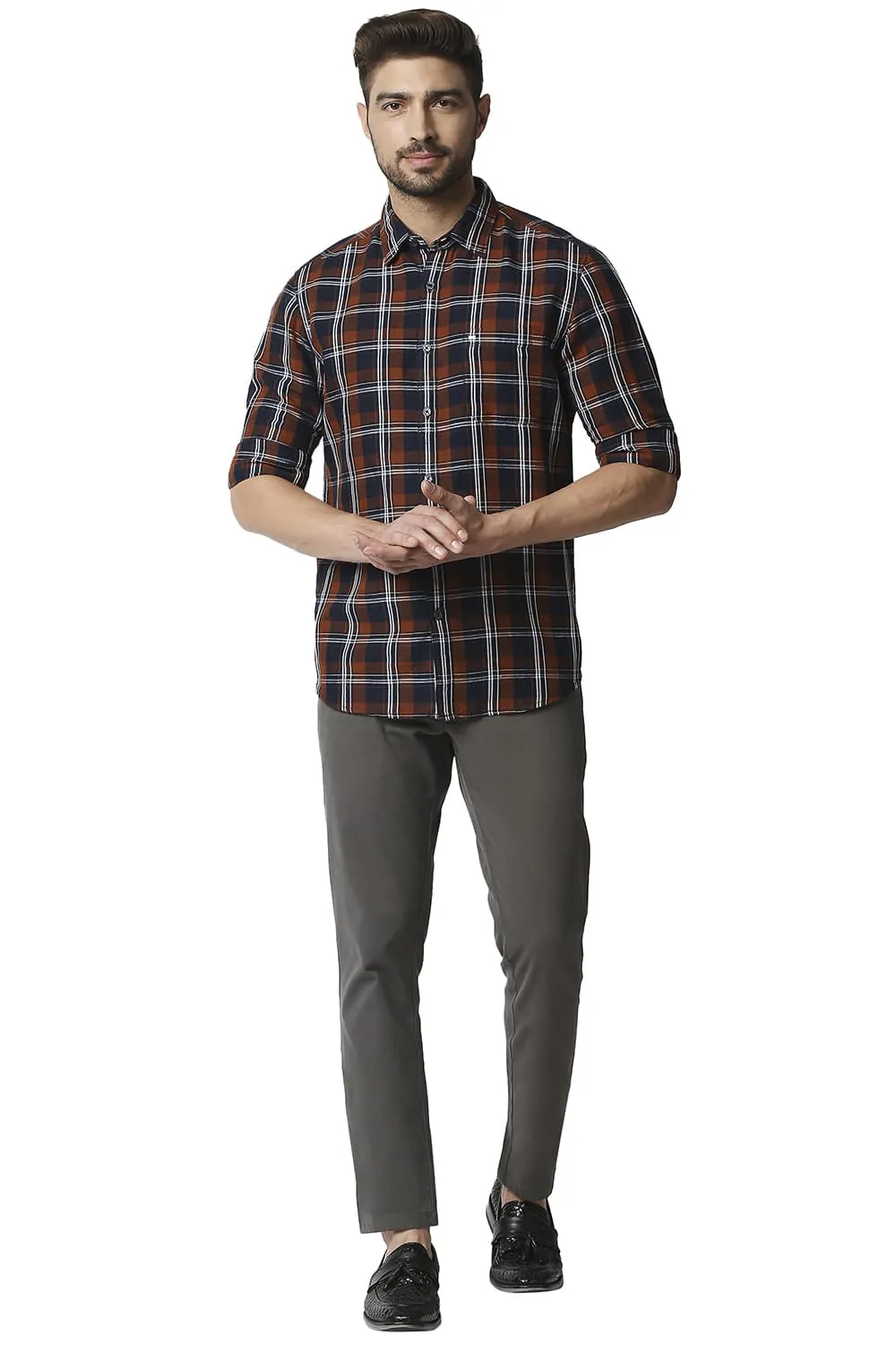 Slim Fit Cotton Linen Checks Shirt