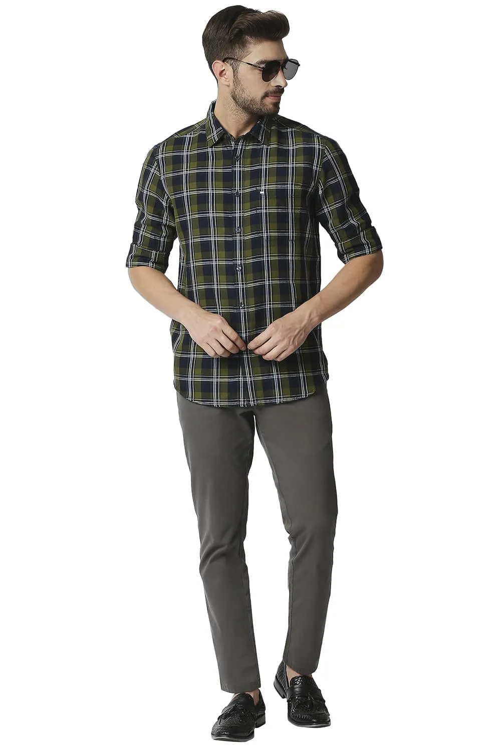 Slim Fit Cotton Linen Checks Shirt