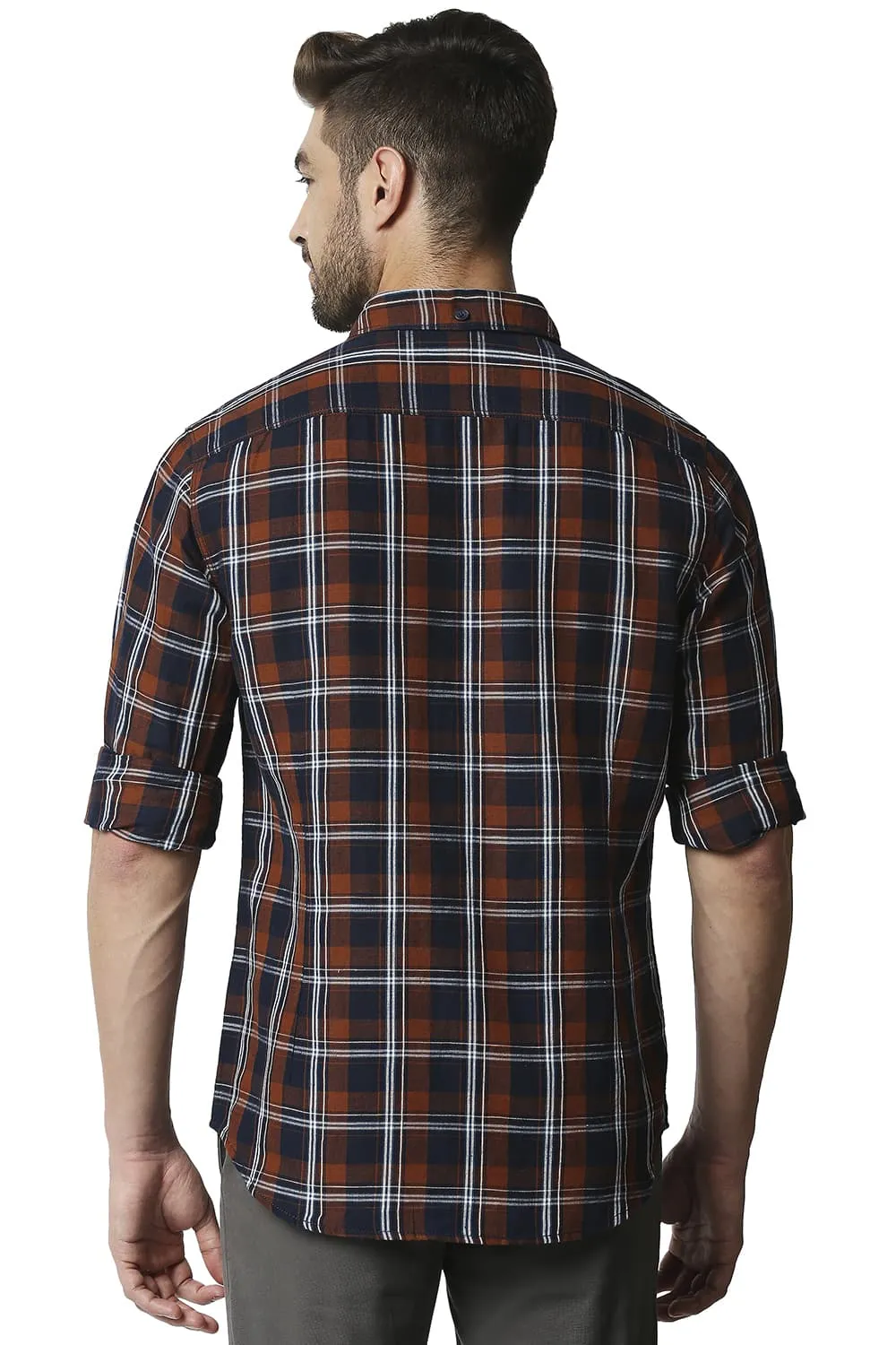 Slim Fit Cotton Linen Checks Shirt