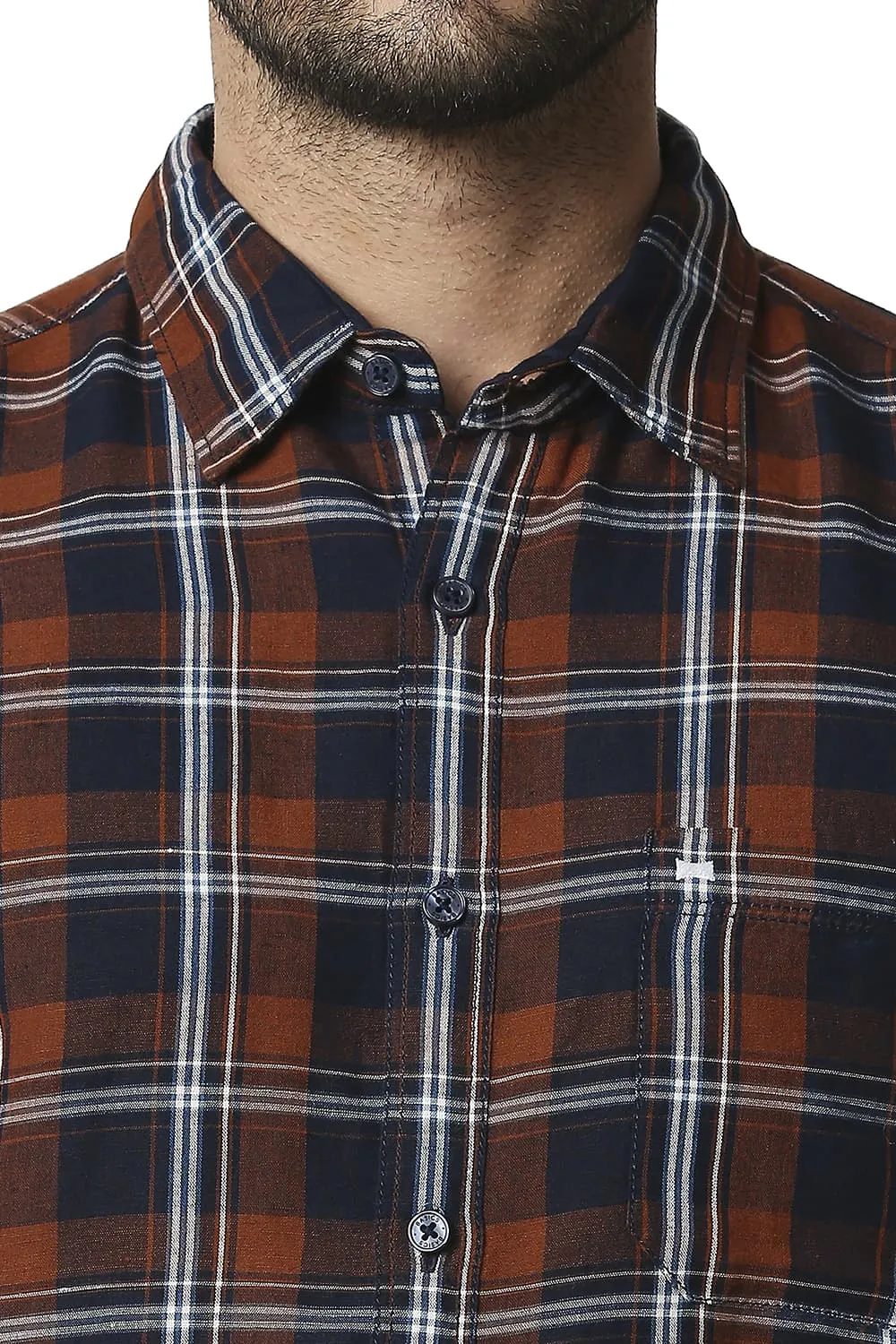 Slim Fit Cotton Linen Checks Shirt