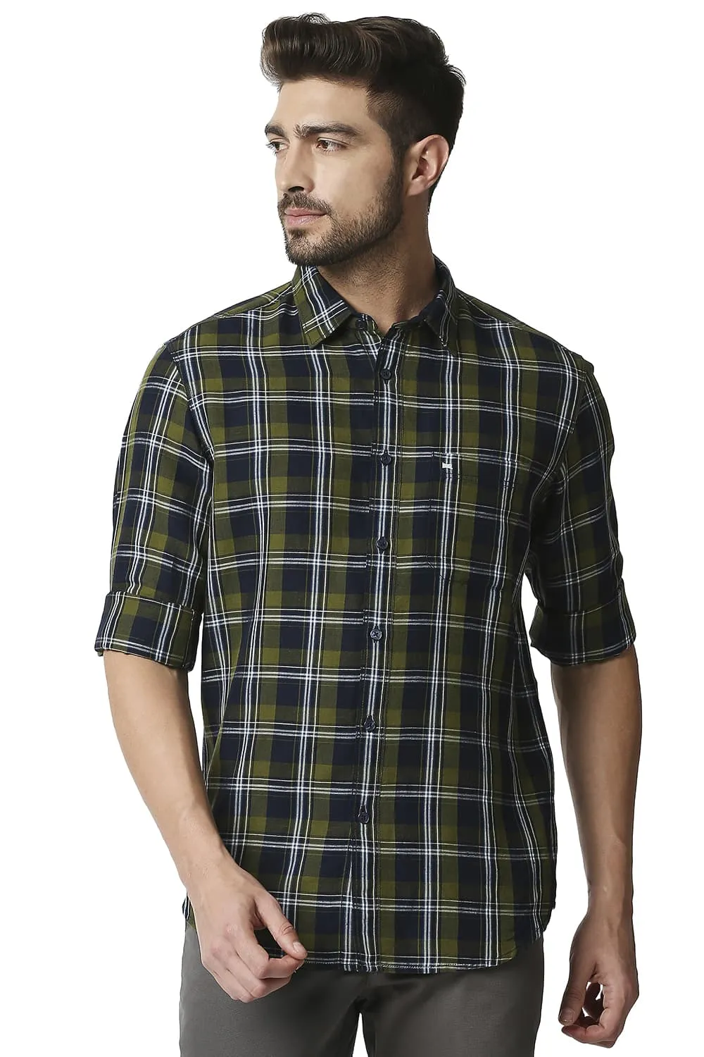 Slim Fit Cotton Linen Checks Shirt