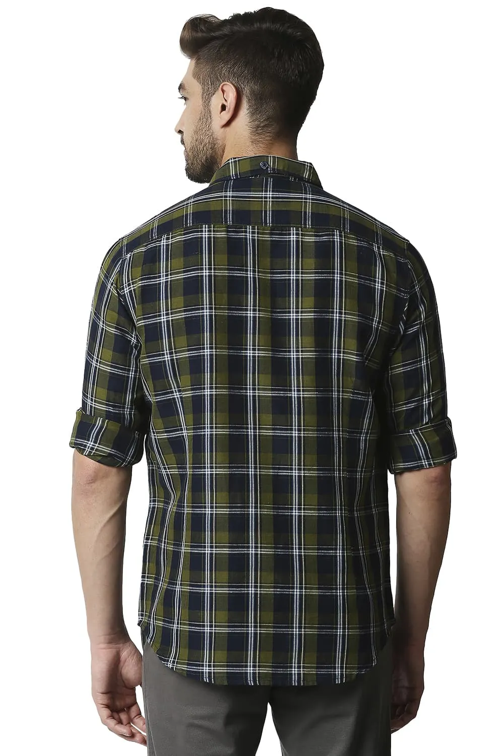 Slim Fit Cotton Linen Checks Shirt
