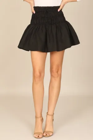 SMOCKED WAIST SOLID SKIRT