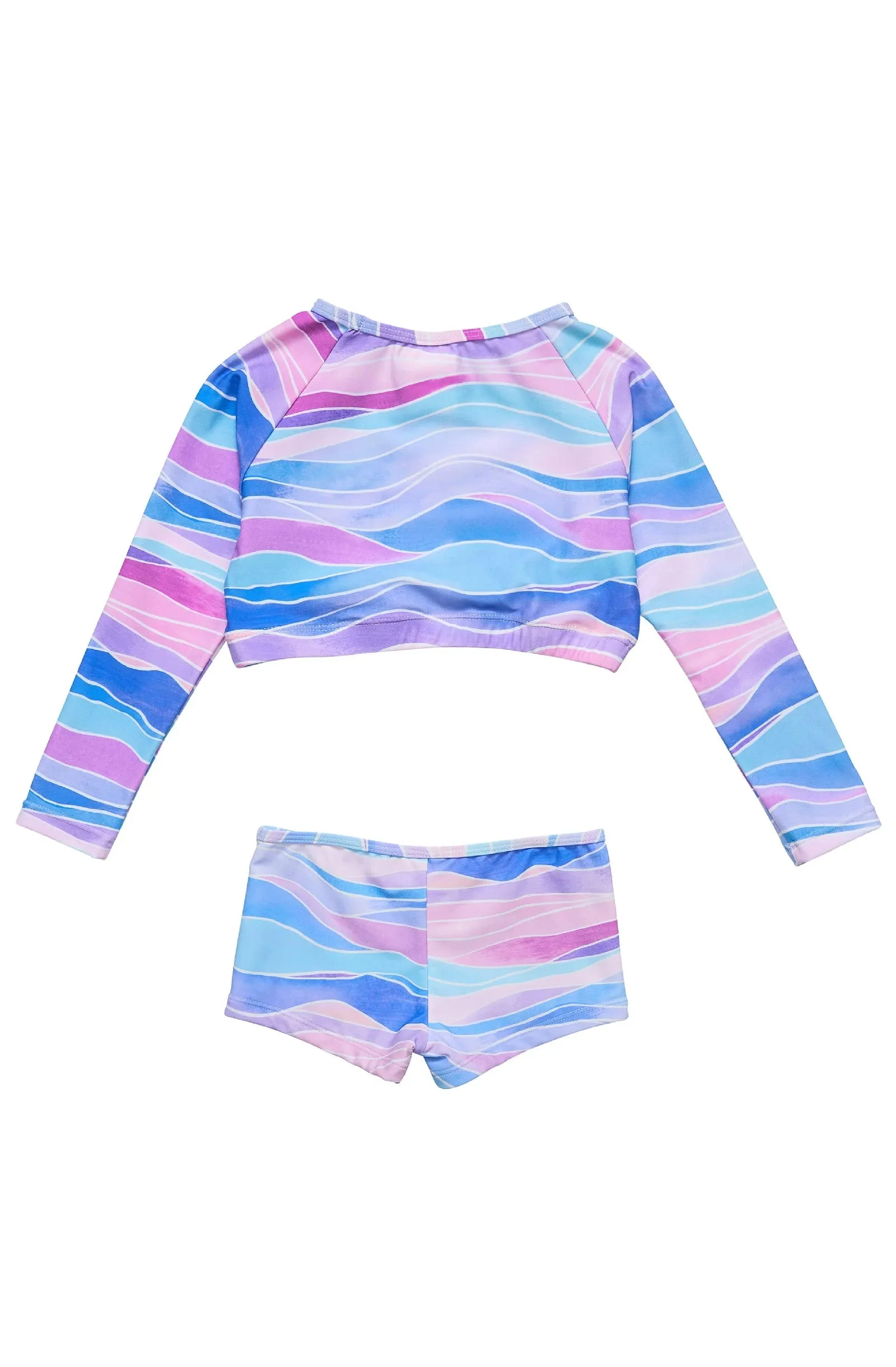 SNAPPERROCK Girls Water Hues Crop Long Sleeve Rashguard Set
