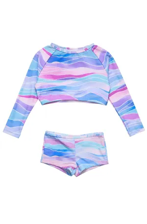 SNAPPERROCK Girls Water Hues Crop Long Sleeve Rashguard Set