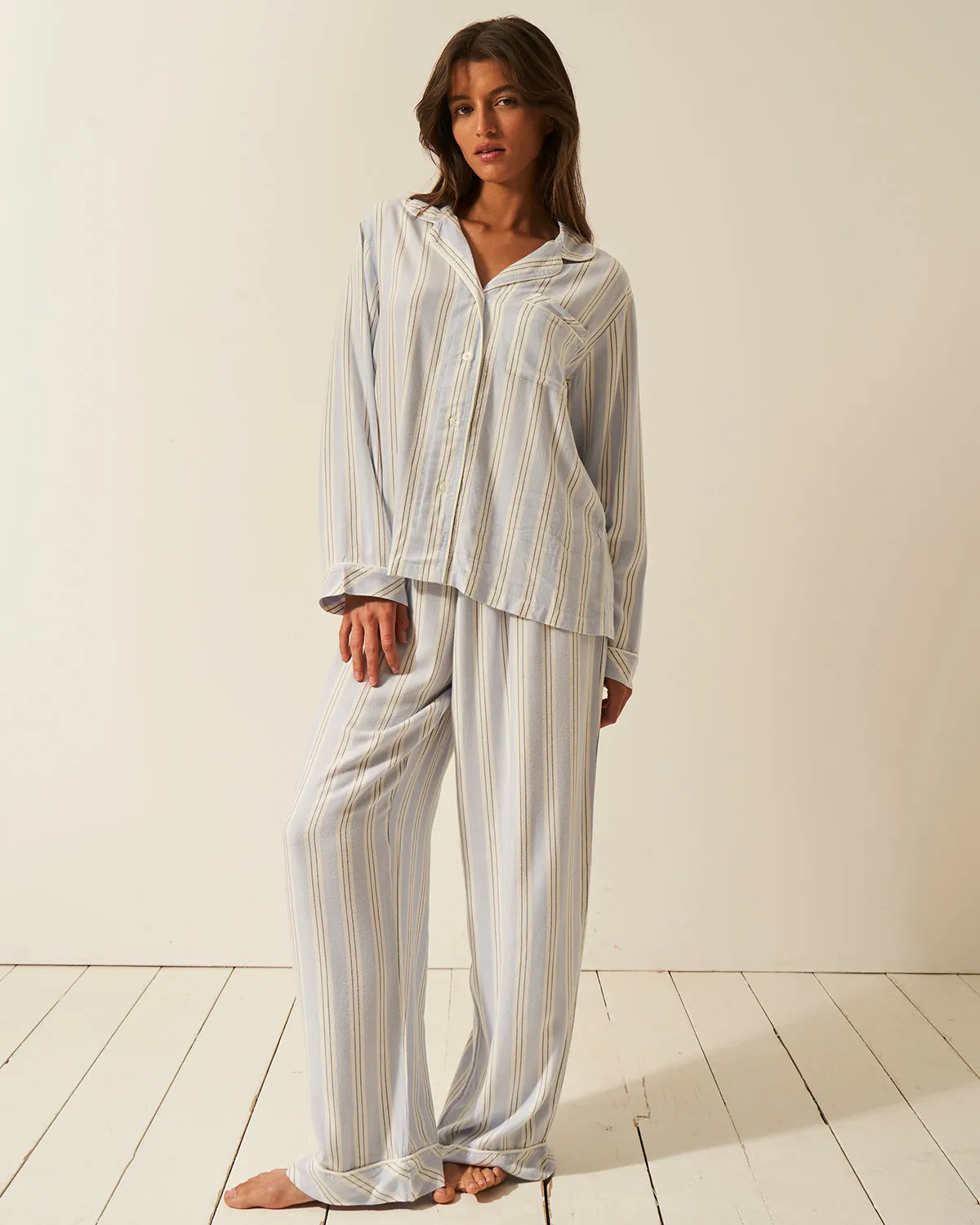 Soft Brushed Woven Pyjama Bottoms - Barneby Gates Blue