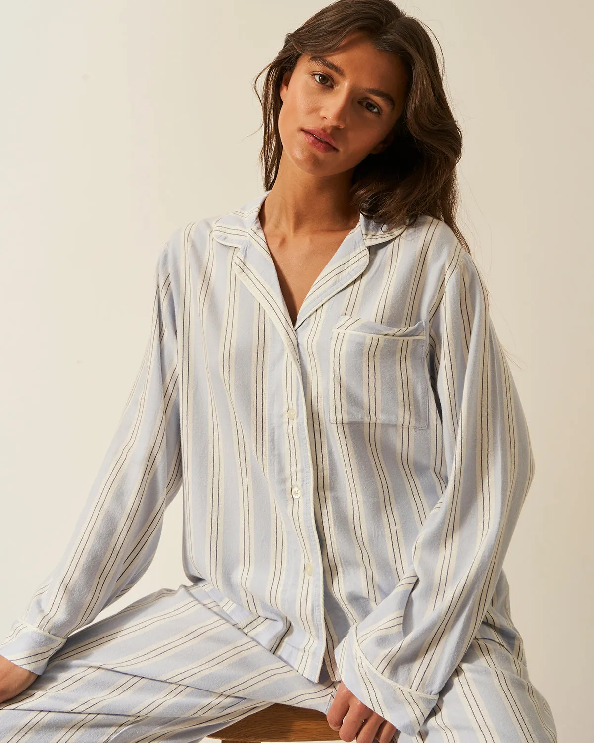 Soft Brushed Woven Pyjama Top - Barneby Gates Blue