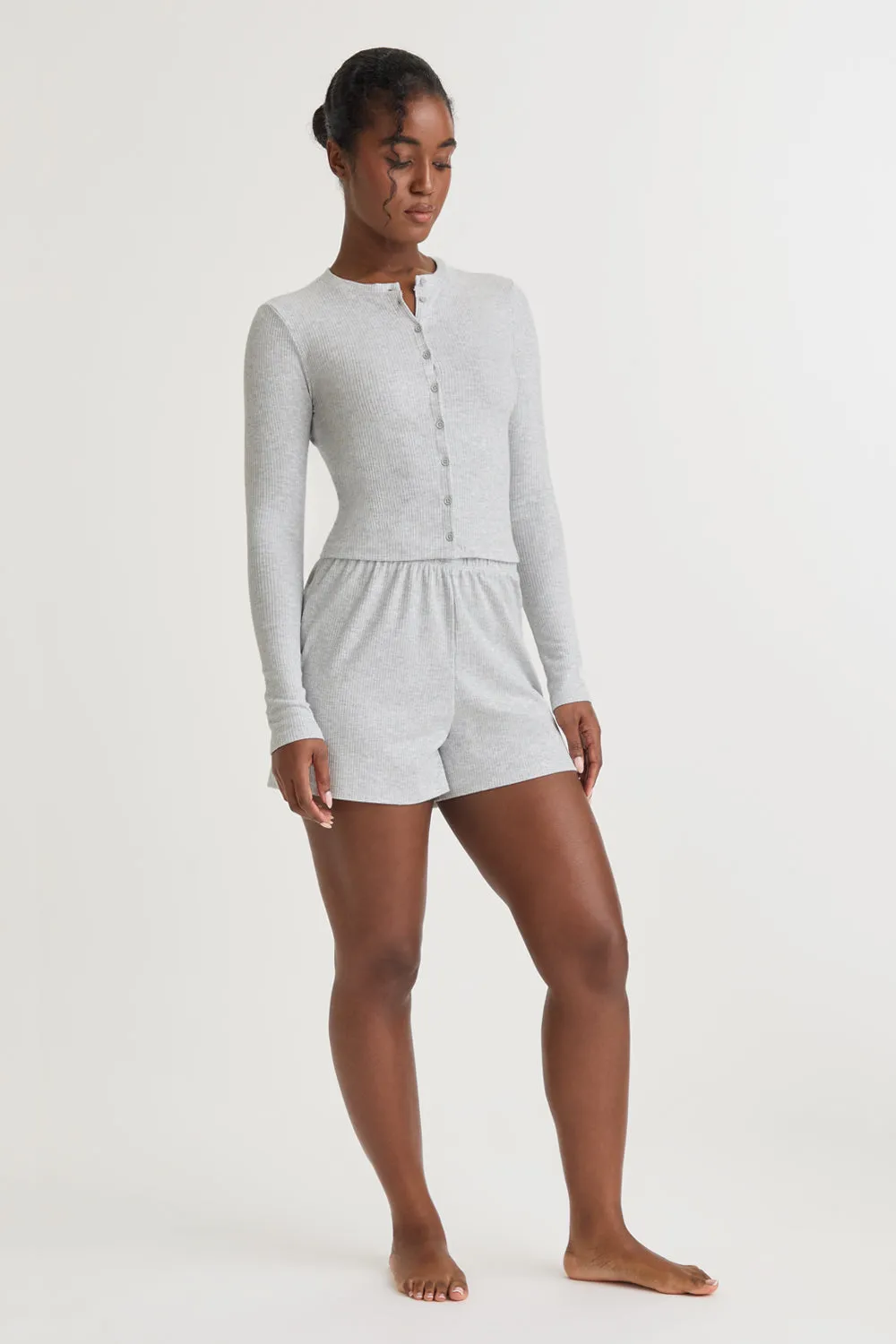 SOFT LOUNGE PYJAMA CARDIGAN - GREY MARL