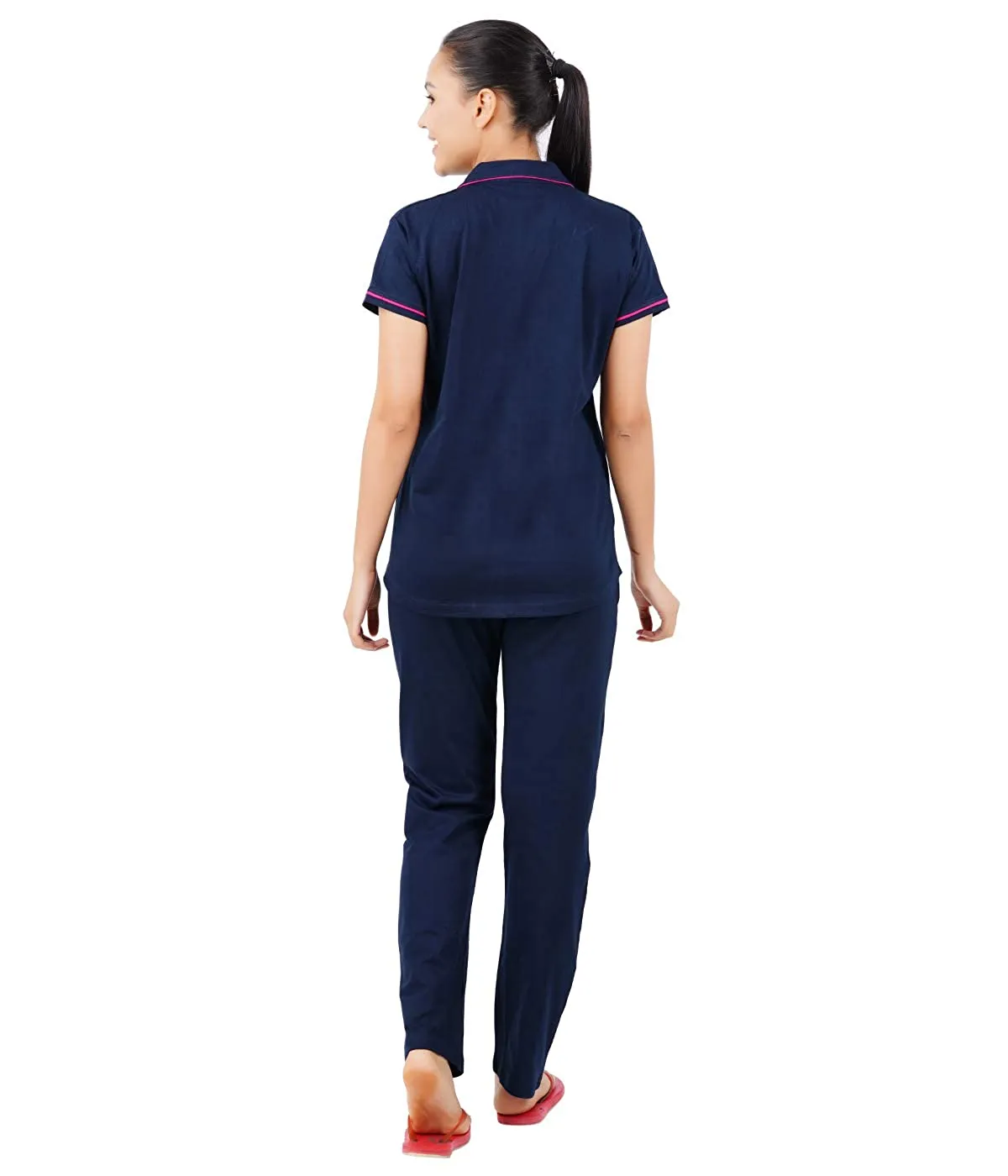 Soild Navy Women's Plain Pyjama Set