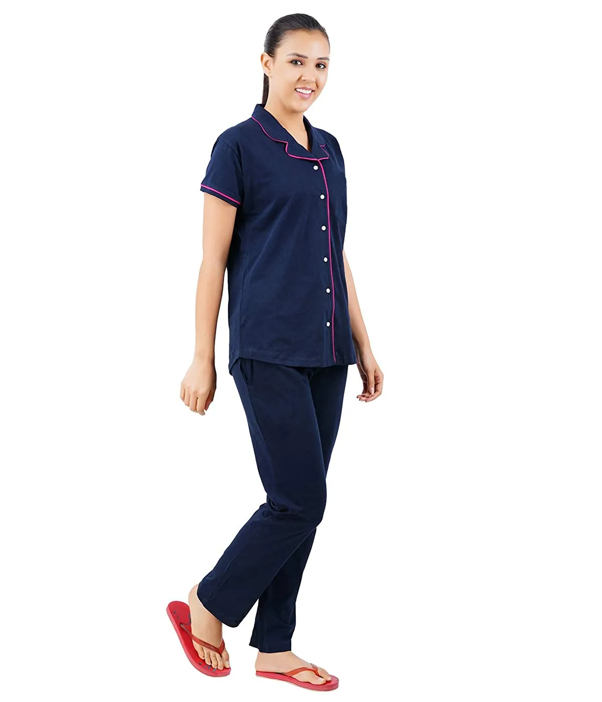 Soild Navy Women's Plain Pyjama Set