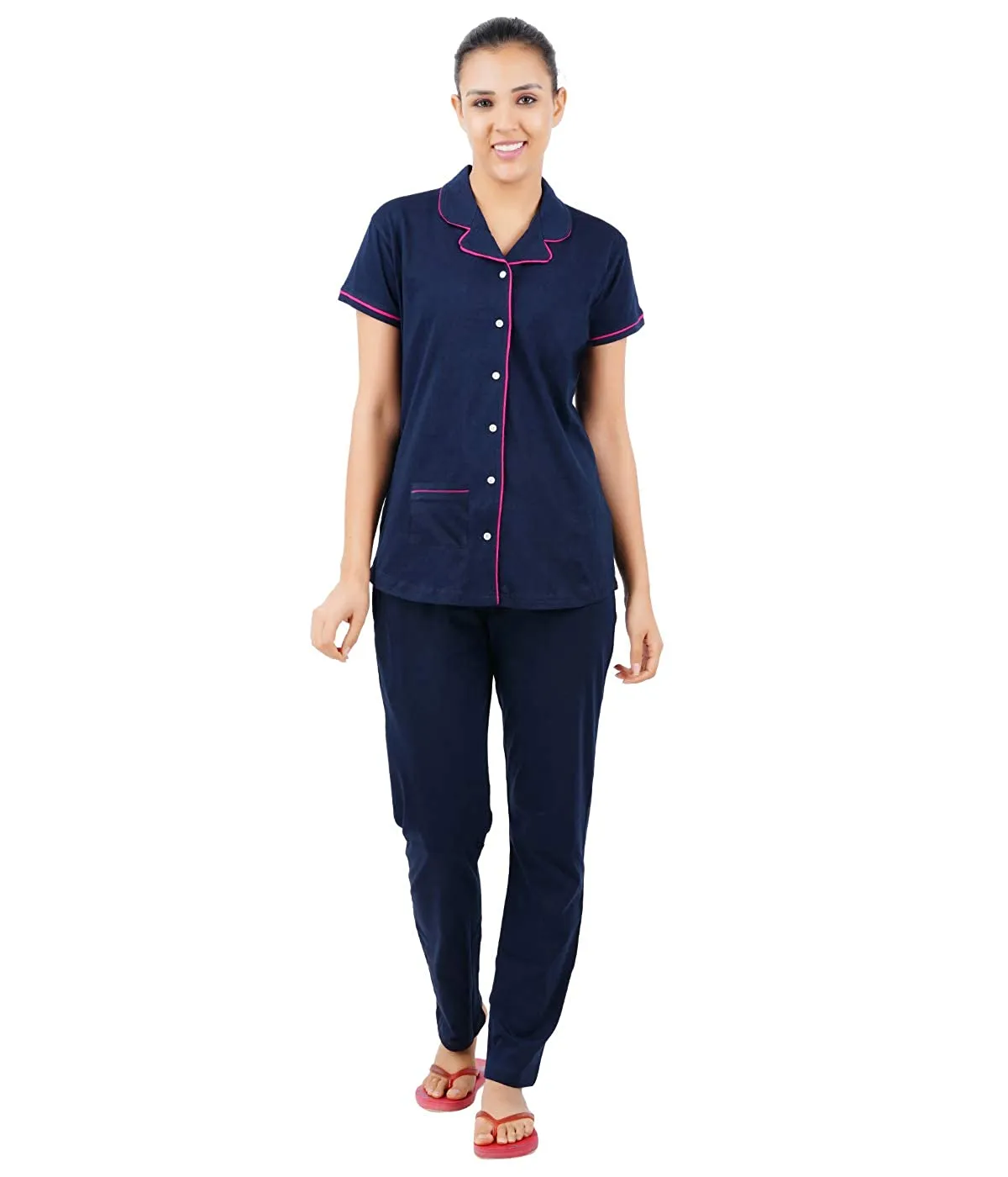 Soild Navy Women's Plain Pyjama Set